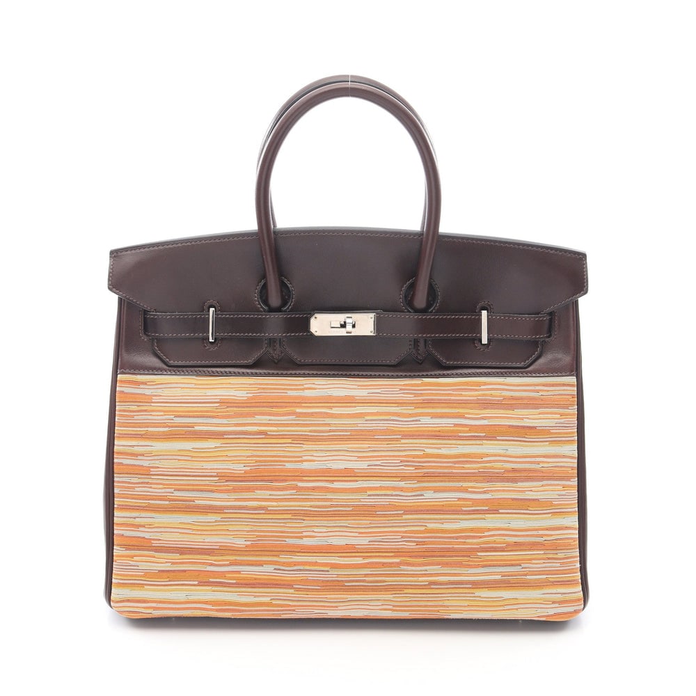 Hermes Birkin 35 Ebene: Dark brown multicolor veau Barenia vibration handbag with silver hardware. Includes padlock keys and crochet. 35 x 28 x 18 cm.