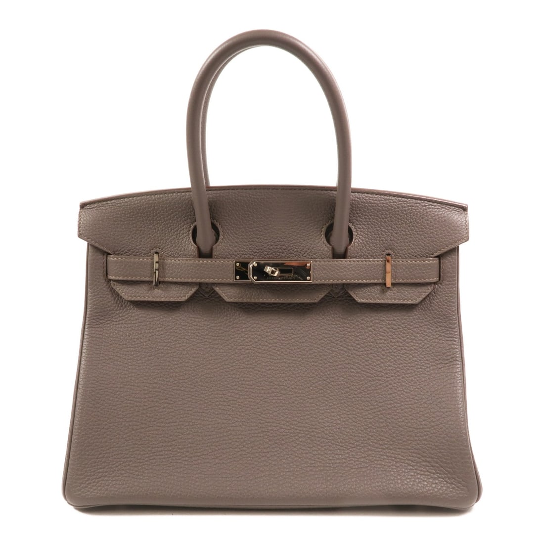 Hermes Birkin 30 Etain: Etain Togo leather handbag with palladium-tone hardware.