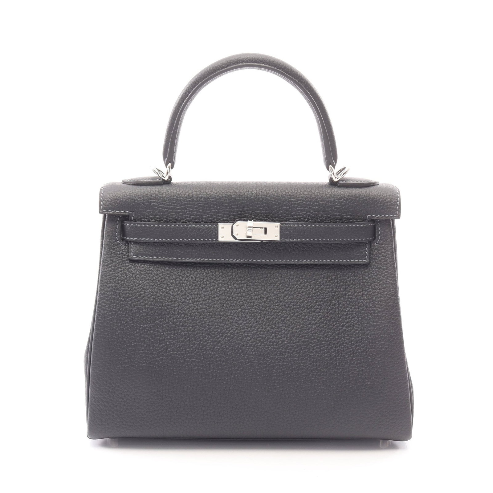 Hermes Kelly 25 Caban: Dark navy Togo inner stitch 2-way handbag with silver-tone hardware.