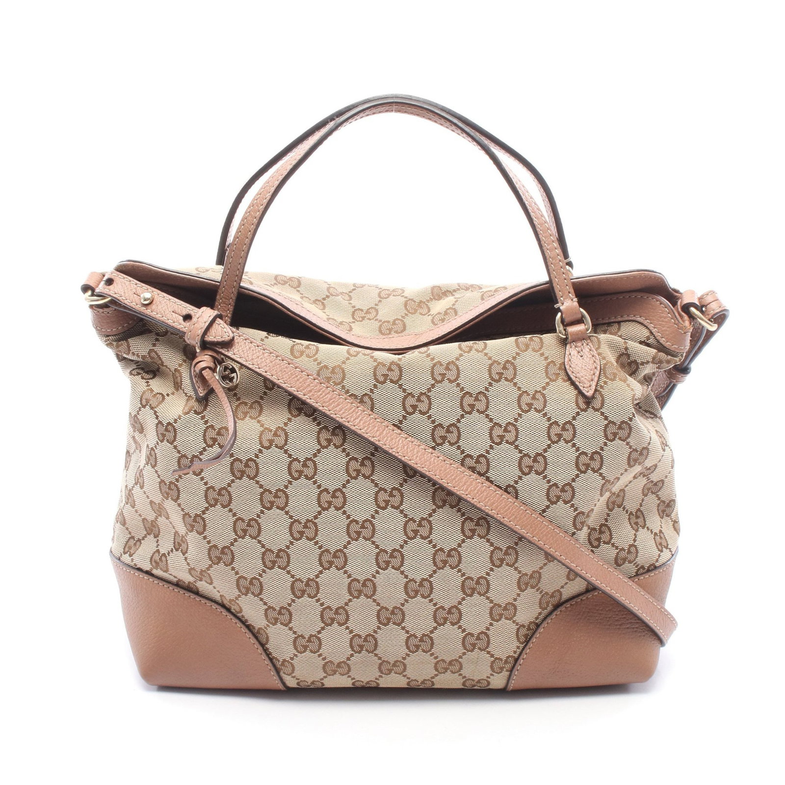 Gucci Bree 2WAY Handbag Beige Brown: Authentic and authenticated Gucci Bree Guccissima 2WAY handbag in beige/brown/pink brown canvas and leather. Model 353120. Approx. 27H x 33/28W x 13D cm with 35 cm handle and 92-102 cm strap.