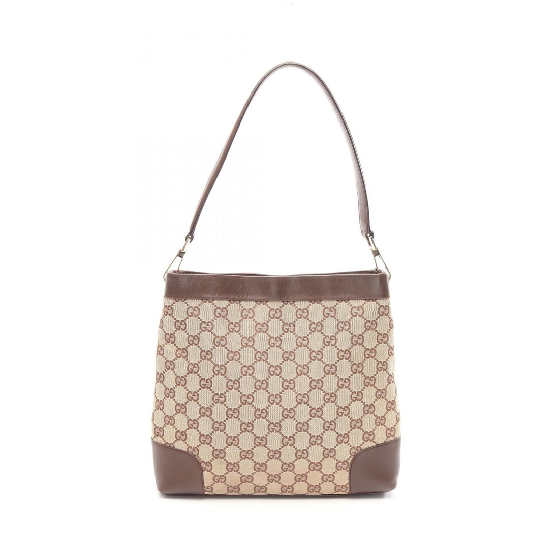 Gucci GG Canvas One Shoulder Bag: Authentic and authenticated Gucci GG canvas one shoulder bag in beige/dark brown canvas and leather. Model 001 4231. Approx. 26H x 25/28W x 6D cm with 56 cm strap and 22 cm max drop.