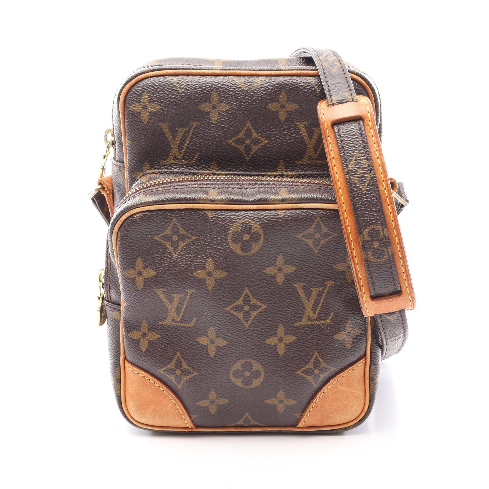 LV Amazon Monogram Shoulder Bag: Authentic and authenticated Louis Vuitton Amazon Monogram shoulder bag in brown PVC and leather. Model M45236, product no. TH1013. Approx. 21H x 15W x 4/5D cm with 112-130 cm strap.
