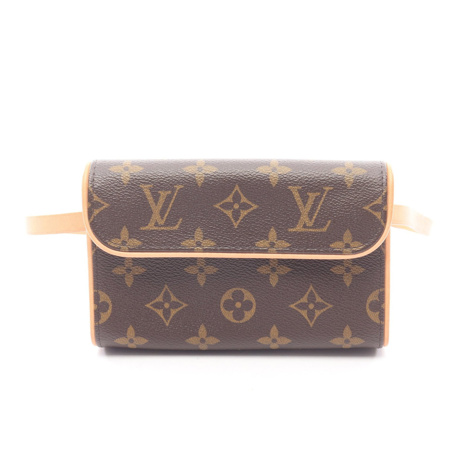LV Pochette Florentine Monogram XS: Authentic and authenticated Louis Vuitton Pochette Florentine Monogram waist body bag in brown PVC and leather. Model M51855, product no. FL0094. Approx. 10H x 16W x 3.5D cm with 65-73 cm strap.