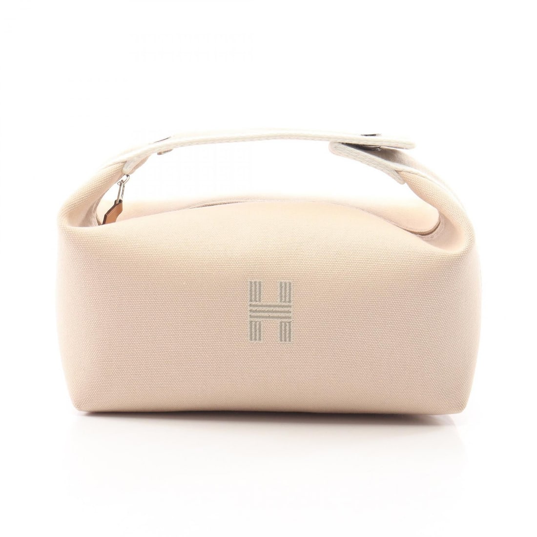 Hermes Bride-a-Brac PM Beige: Authentic and authenticated Hermes Bride-a-Brac PM handbag in beige/gray beige canvas with silver hardware. Model H104222M. Approx. 10H x 20/21W x 13D cm with 15 cm handle. Includes box.