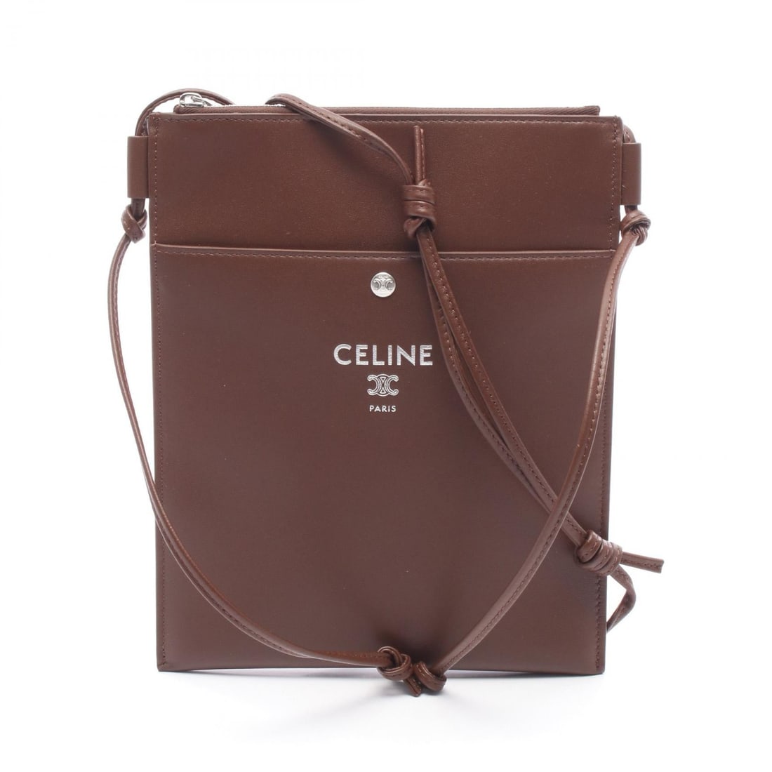 Celine Sharp Pouch Shoulder Bag: Authentic and authenticated Celine Sharp pouch Takeaway shoulder bag in dark brown leather. Model L103B2K0519KE. Approx. 24H x 19.5W x 1D cm with max 139 cm strap. Includes box and storage bags.