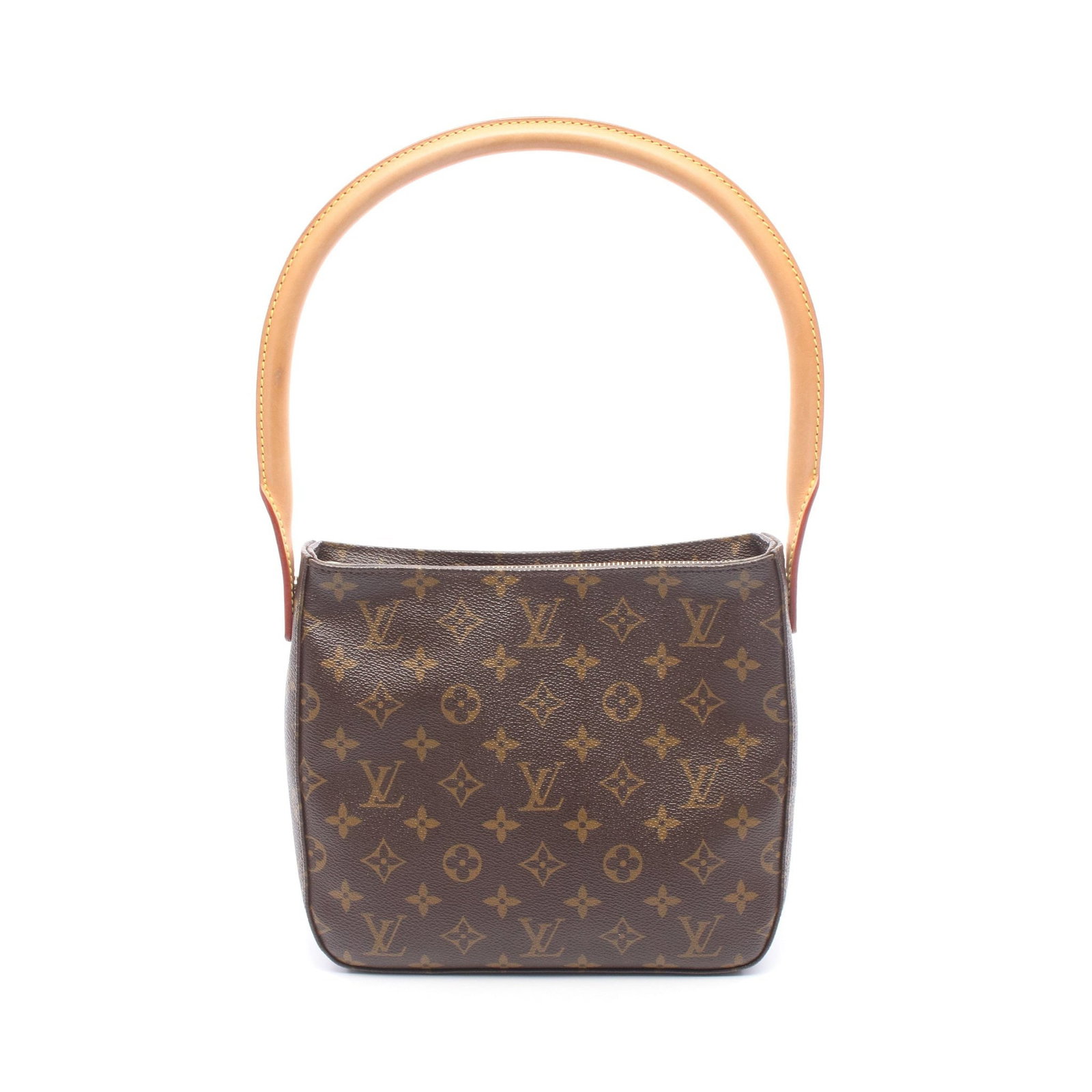 LV Looping MM Monogram Shoulder Bag: Authentic and authenticated Louis Vuitton Looping MM Monogram shoulder bag in brown PVC leather. Model M51146, product no. FL0032. Approx. 21H x 23/24W x 10D cm with 55 cm strap.