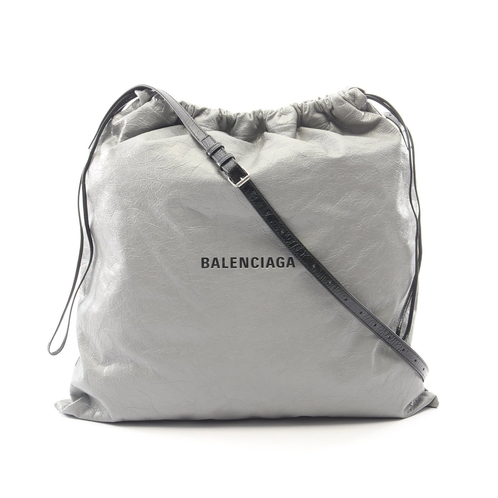 Balenciaga Shopper Dust Bag Gray: Authentic and authenticated Balenciaga Shopper Dust bag shoulder bag in gray leather. Model 811608. Approx. 48H x 47W x 1D cm with max 116 cm strap.