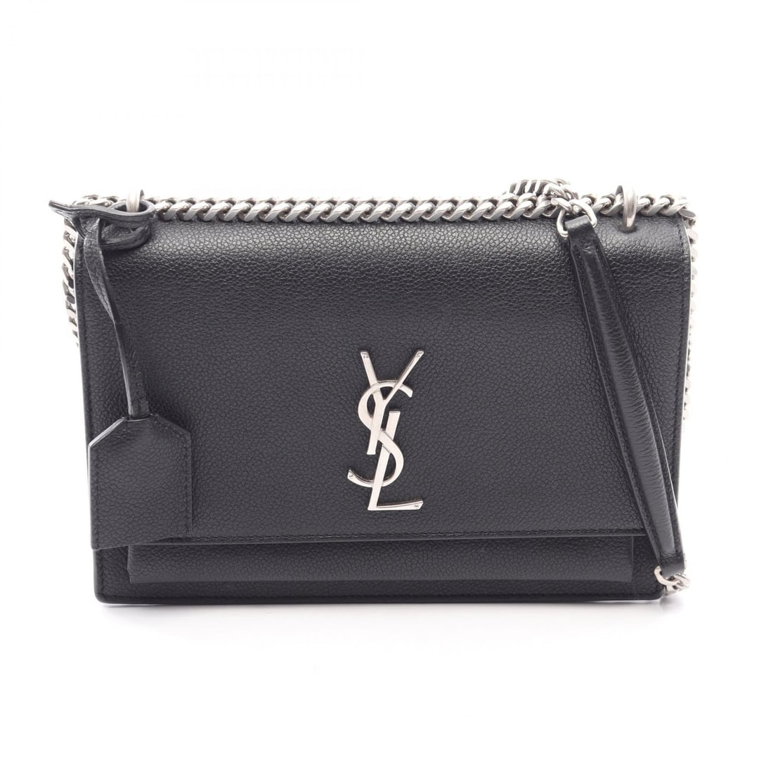 Saint Laurent Sunset Chain Bag: Authentic and authenticated Saint Laurent Paris Sunset chain shoulder bag in black leather. Model 442906. Approx. 15H x 22W x 4/4D cm with 112 cm strap. Includes crochet with key ring.