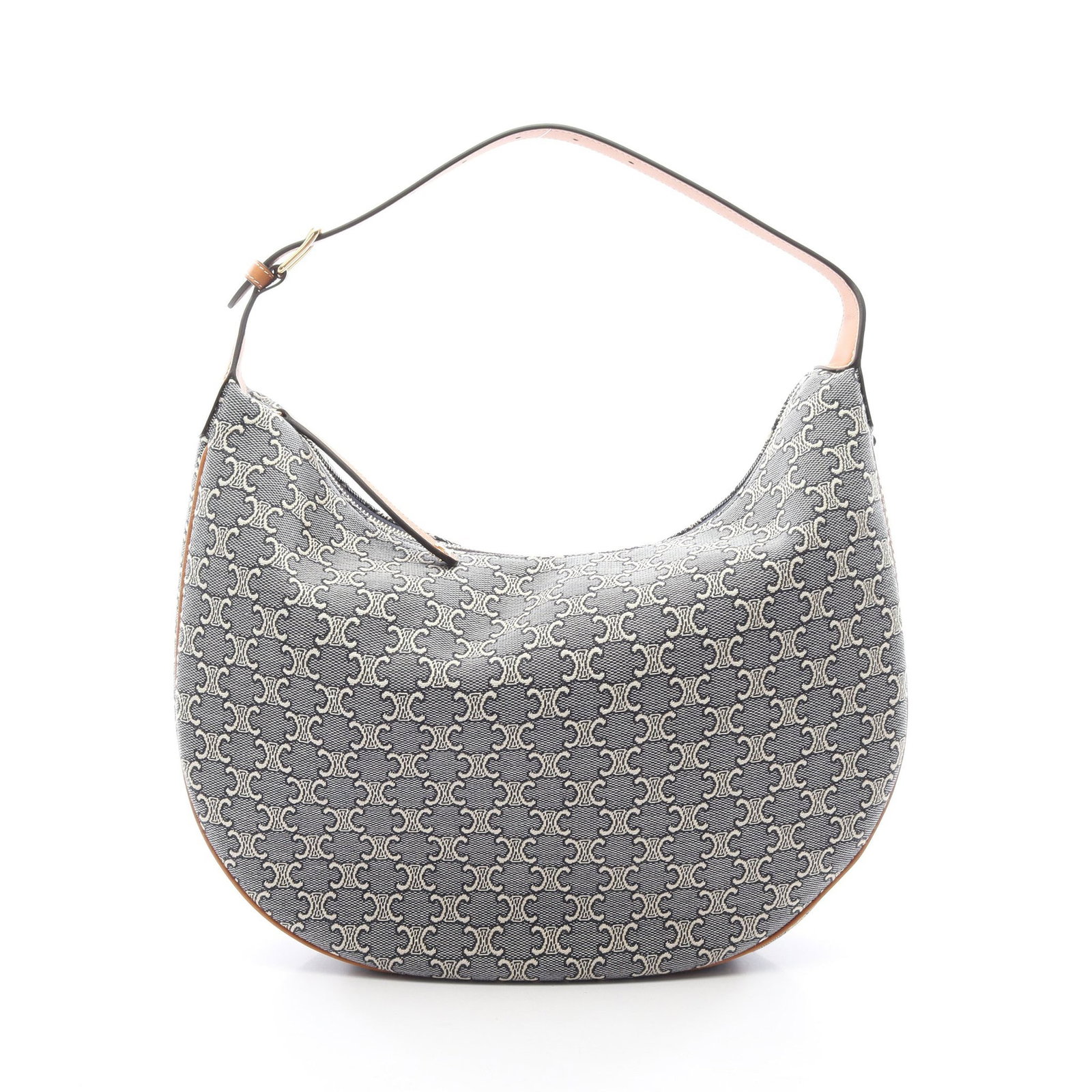 Celine Triomphe Lulu Large Bag: Authentic and authenticated Celine Triomphe LULU Large one shoulder bag in navy, ivory, and light brown canvas leather. Model 123132U2807PM. Approx. 27H x 36/27W x 7.5D cm. Includes storage bags.