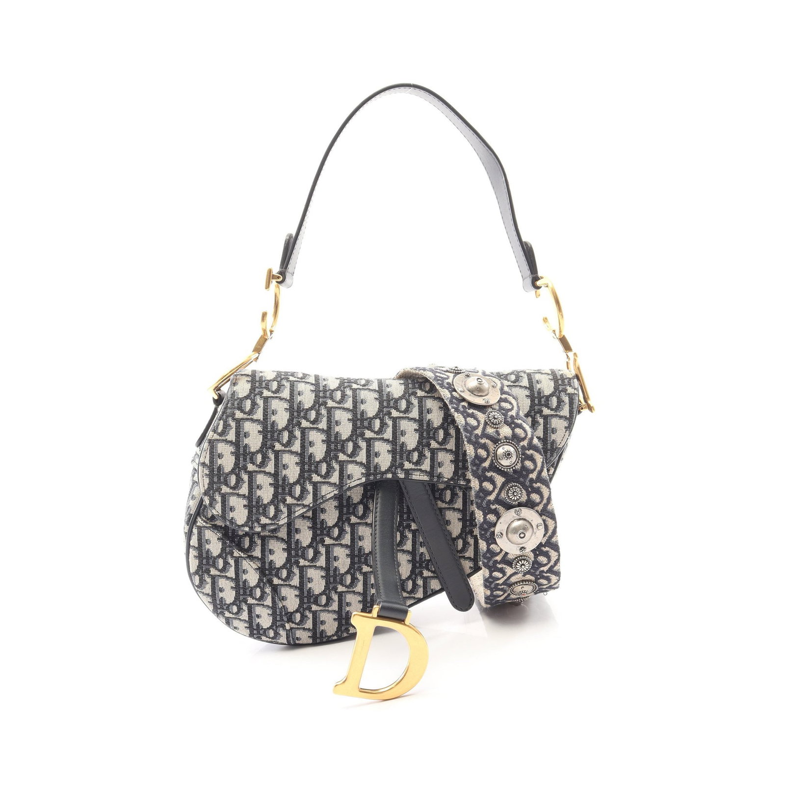 Dior Saddle Oblique 2WAY Handbag: Authentic and authenticated Christian Dior Saddle bag Oblique jacquard 2WAY handbag in beige and navy canvas leather. Model M0446CTZQ-M928. Approx. 16H x 24W x 5D cm with handle and 95 cm strap.