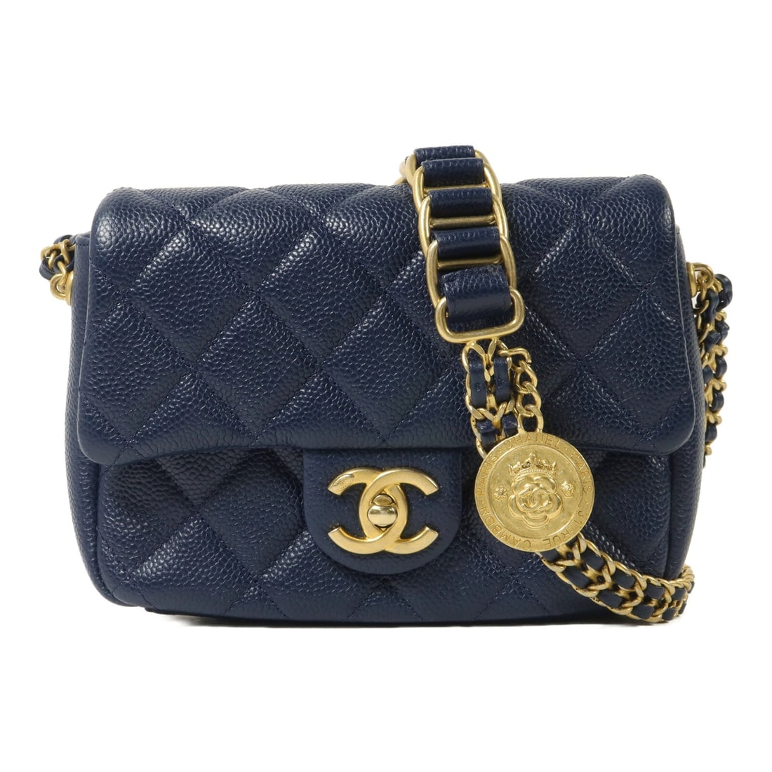 Chanel Chain Shoulder Bag Blue: Authentic and authenticated Chanel chain shoulder bag in blue calfskin. Product no. CH1U2527. Approx. 18.5W x 13H x 6D cm with 126 cm strap. Includes hologram sticker.