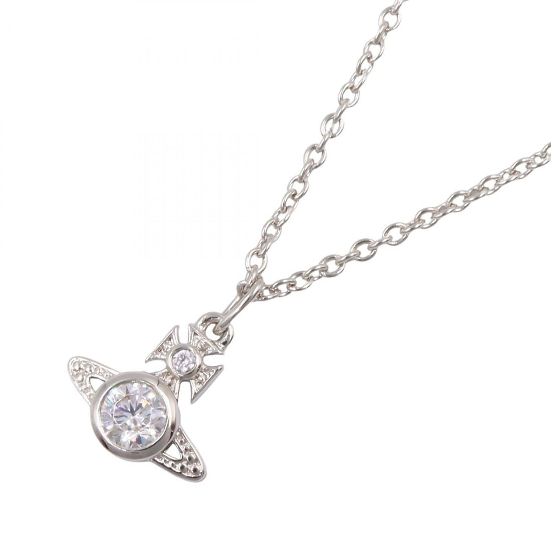 Vivienne Brass Silver Necklace: Necklace in brass with silver tone and clear detail.