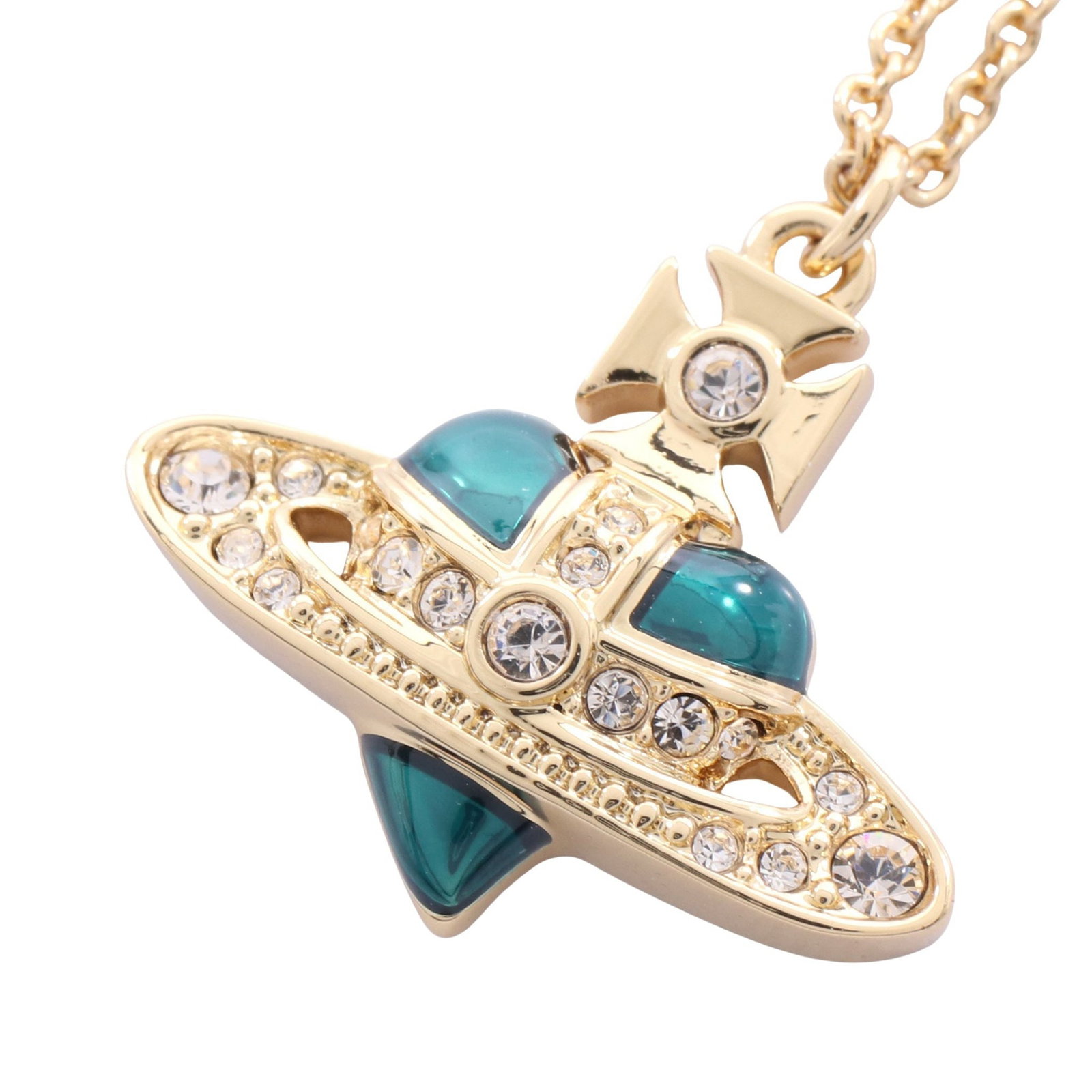 Vivienne Diamante Heart Necklace: NEW DIAMANTE HEART necklace in gold tone with green and clear rhinestones.