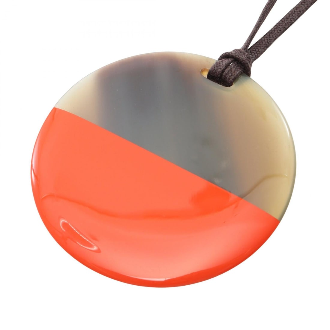 Hermes Minimal City Pendant Brown: Minimal City pendant necklace in leather and buffalo horn with orange brown and brown tone.