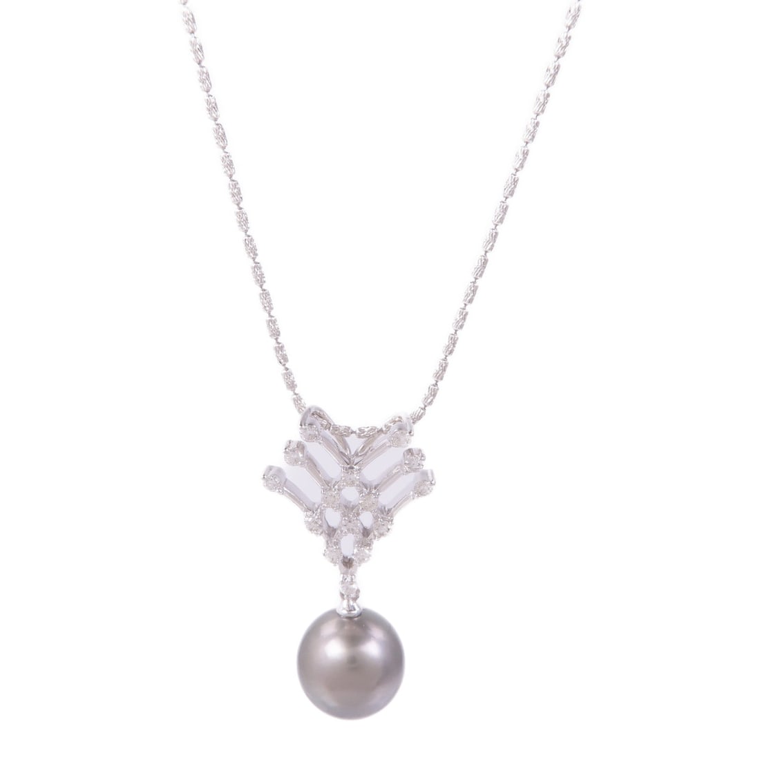 Tahitian Pearl Diamond Necklace: Tahitian Pearl diamond necklace in 18K white gold.