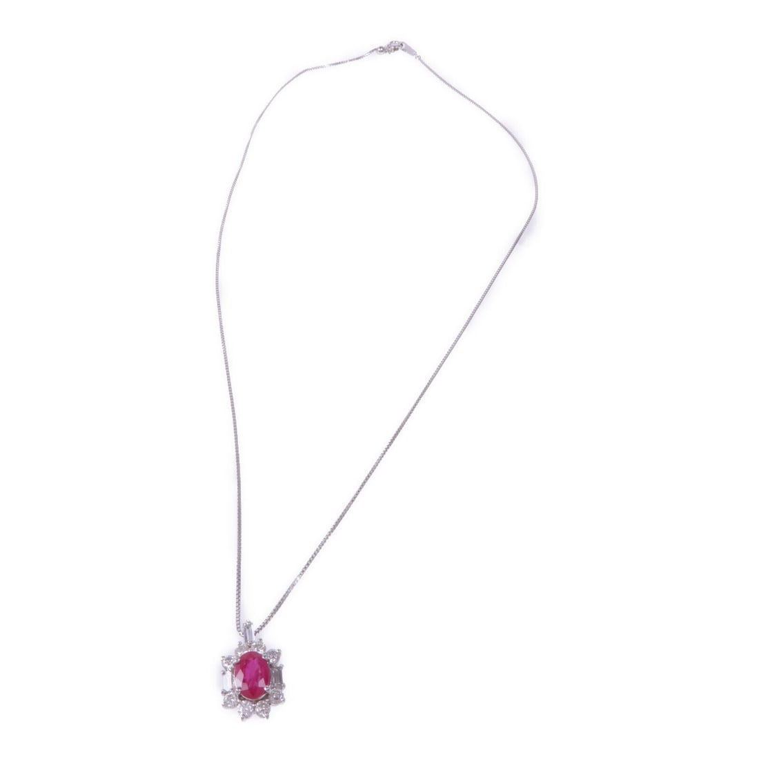 Ruby Diamond Necklace 18K White Gold - 3