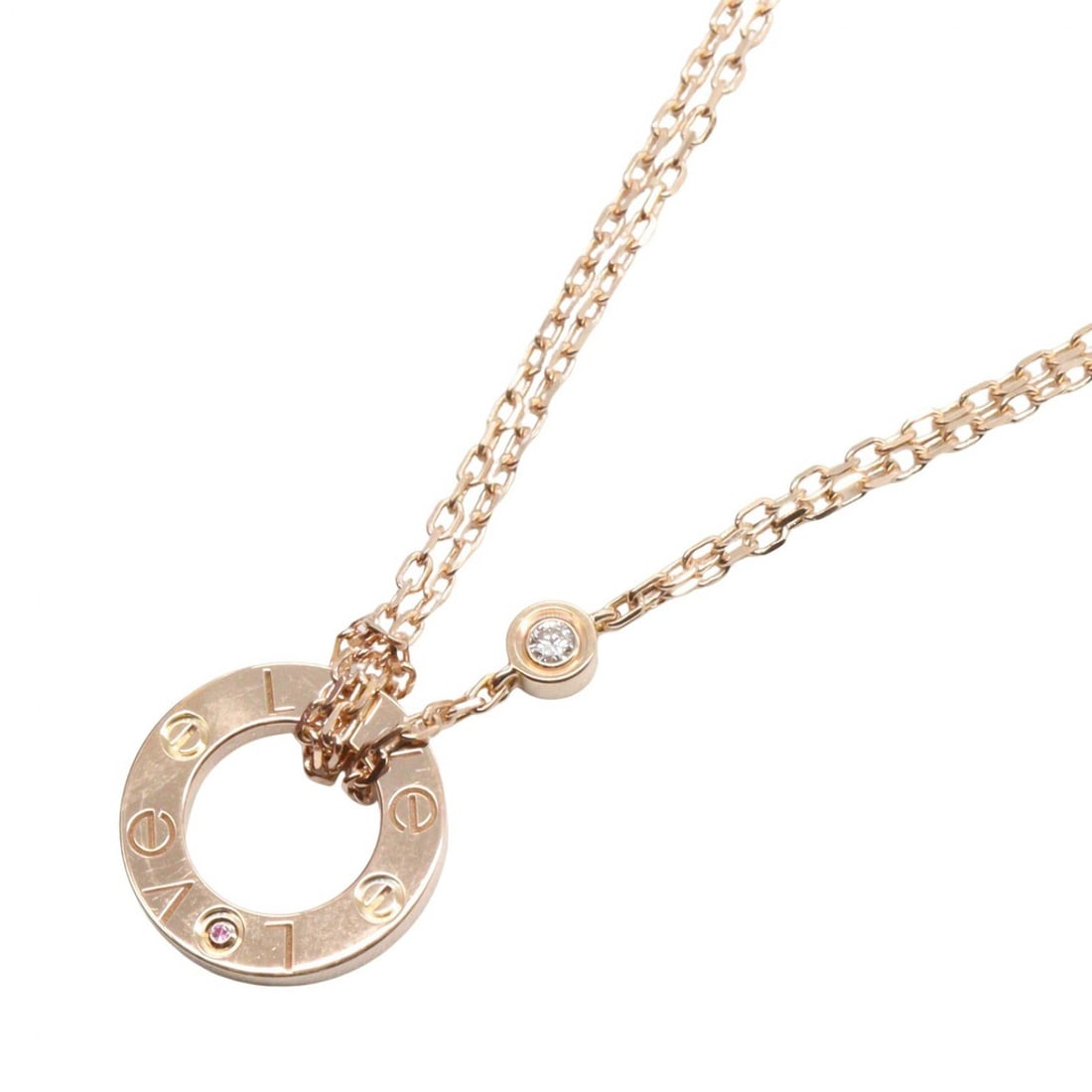 Cartier Love Circle Pink Sapphire: Love Circle 1PD necklace in K18 pink gold with pink sapphire and diamond.