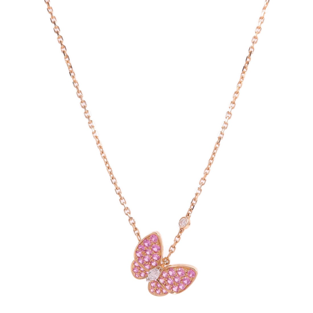 VCA Two Butterfly Pendant Sapphire Diamond: Two Butterfly pendant VCAR03M200 in 18K gold with sapphire and diamond.