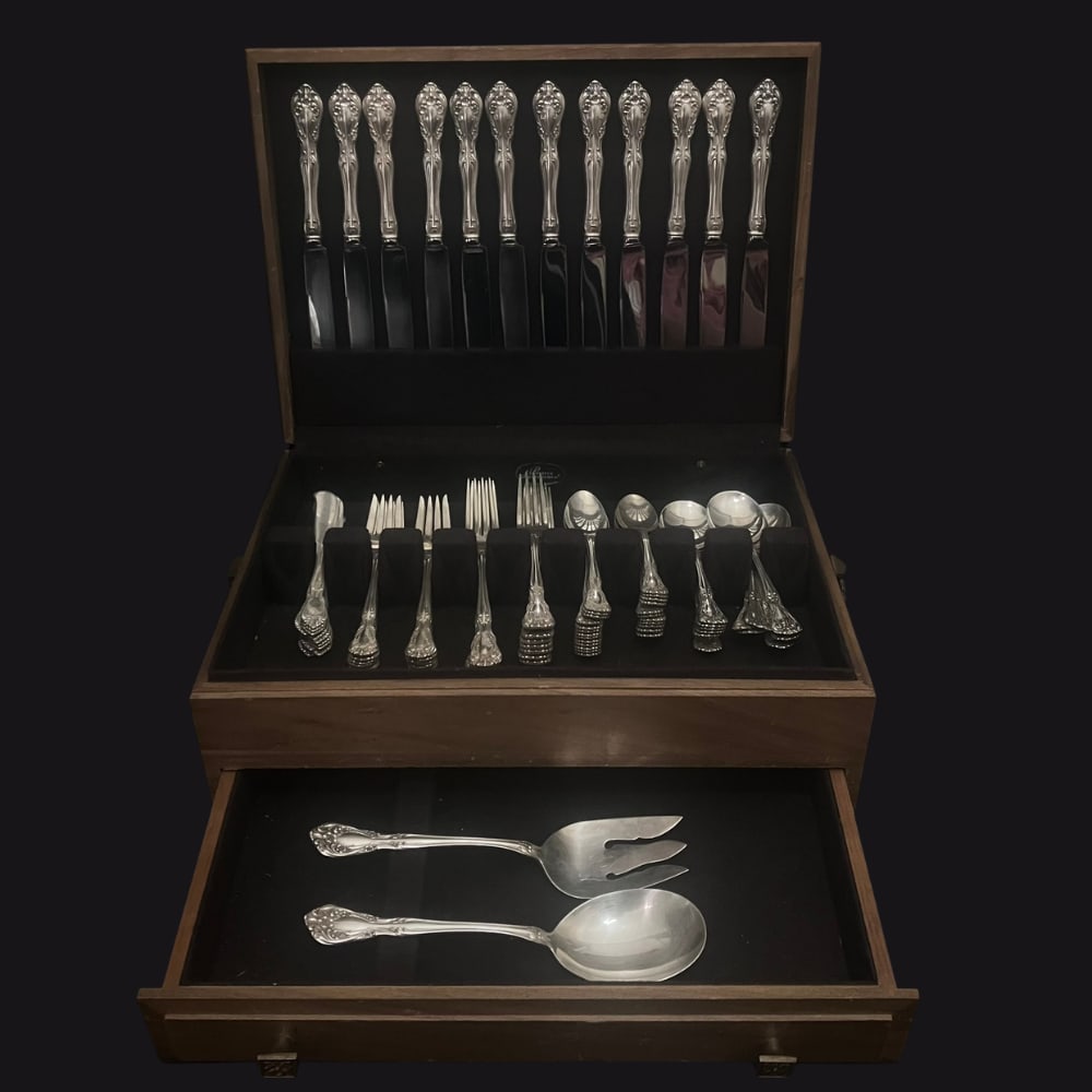 72pc Sterling Silver Alvin Chateau Rose Flatware - 2159.6 g + knives (1 of 20)