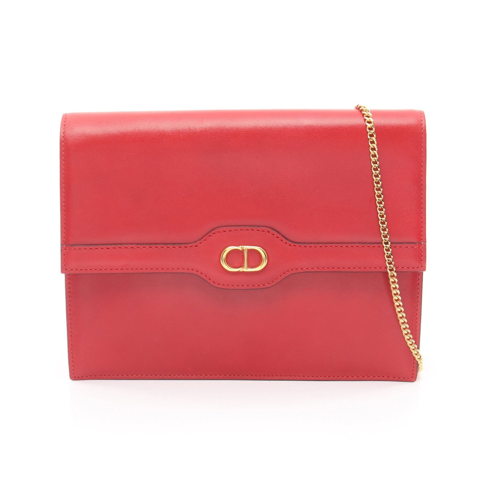 Dior CD Logo Chain Shoulder Red: Red CD logo chain shoulder bag in leather. Size: H16.5 x W21 x D4.5 cm; strap 126 cm.