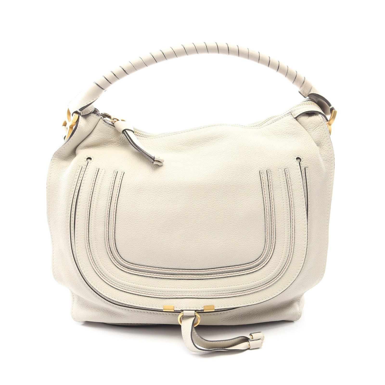 Chloe Marcie Mercy Hobo Light Gray: Light gray MARCIE Mercy one shoulder bag in leather. Size: H37 x W36 x D12 cm; strap 54 cm.