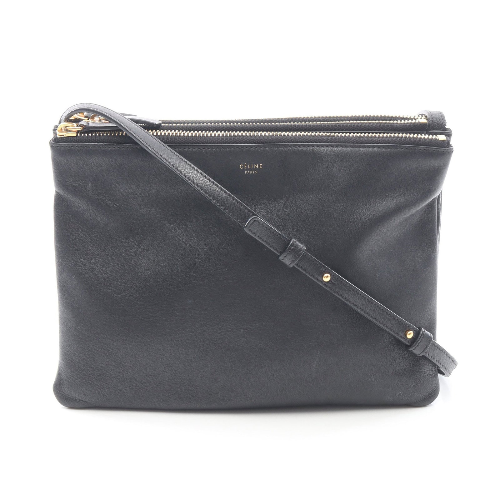 Celine Trio Large Shoulder Black: Black TRIO LARGE shoulder bag in leather, model 171453. Size: H18 x W24 x D1/1/1 cm; strap 97.5-117 cm.