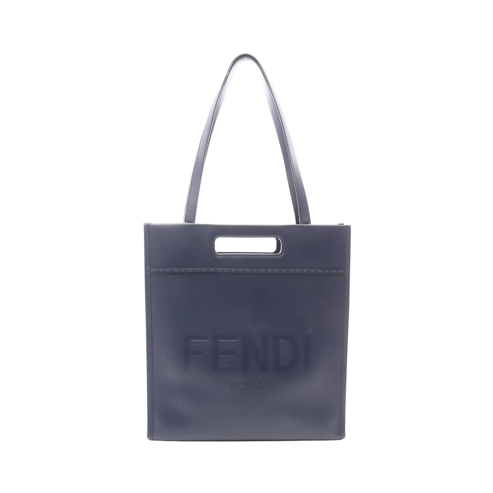 Fendi Shopping Tote Navy: Navy SHOPPING BAG shoulder tote in leather, model 7VA481. Size: H38 x W35 x D12 cm; strap 70 cm.