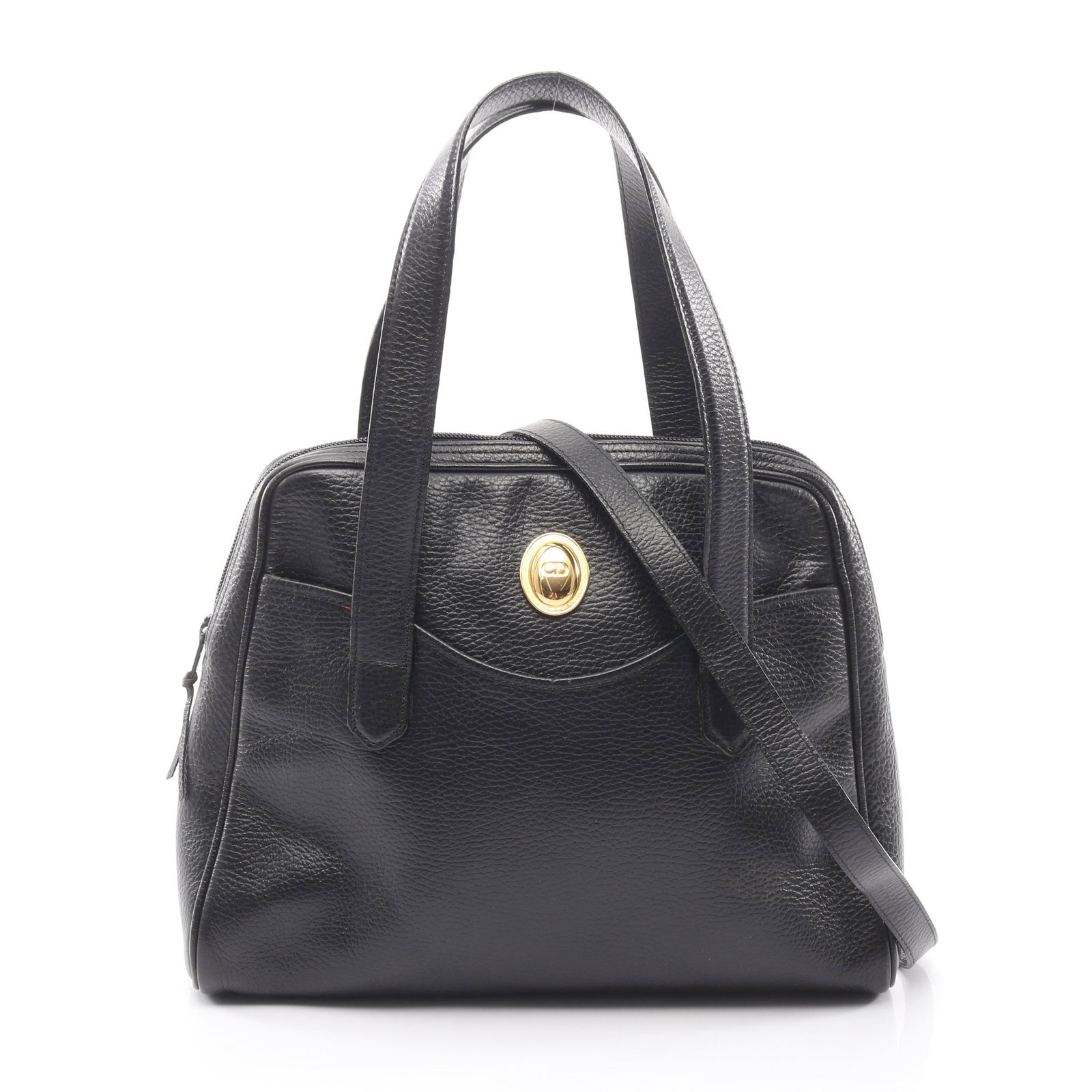 Dior CD Metal 2Way Handbag Black: Black CD metal fittings 2WAY handbag in leather. Accessories: shoulder strap. Size: H23 x W24-30 x D9 cm; handle 53 cm; strap 108 cm.