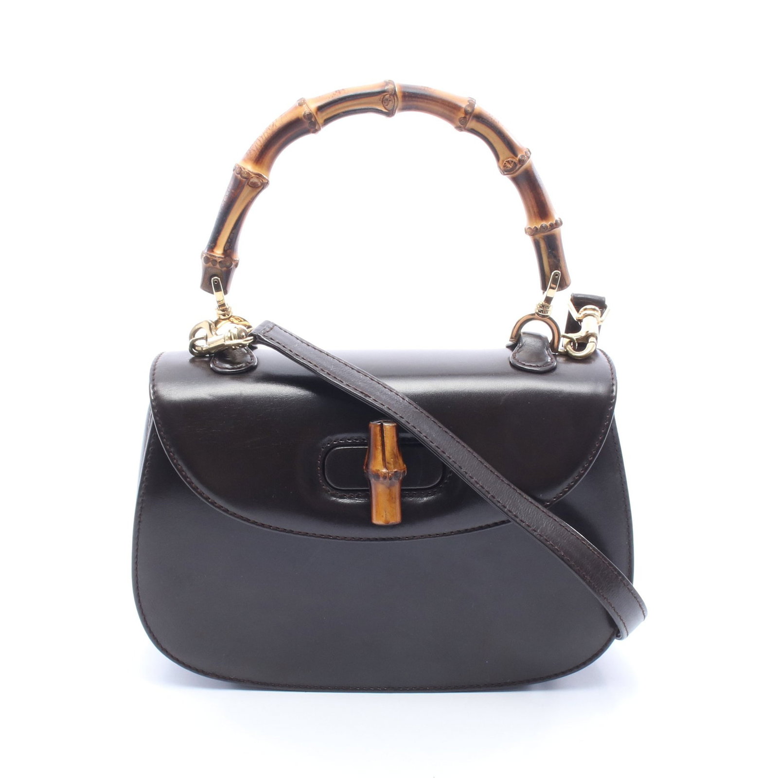Gucci Bamboo 2Way Handbag Black: Black Bamboo 2WAY handbag in leather, model 000 2046 0188. Accessories: shoulder strap. Size: H15 x W20-21 x D8 cm; handle 31 cm; strap 113 cm.