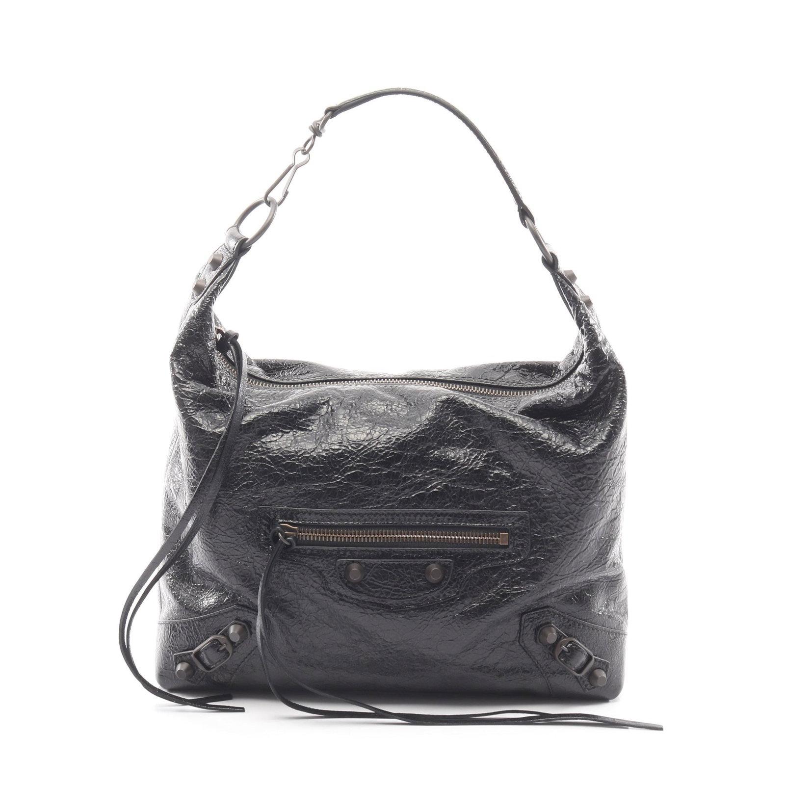 Balenciaga Le City Small 2Way Black: Black LE CITY Hobo Bag Small 2WAY handbag in leather, model 8525692ABEK1000. Accessories: shoulder strap. Size: H20 x W25-28 x D8 cm; handle 28 cm; strap 70-90 cm, max drop 53 cm.