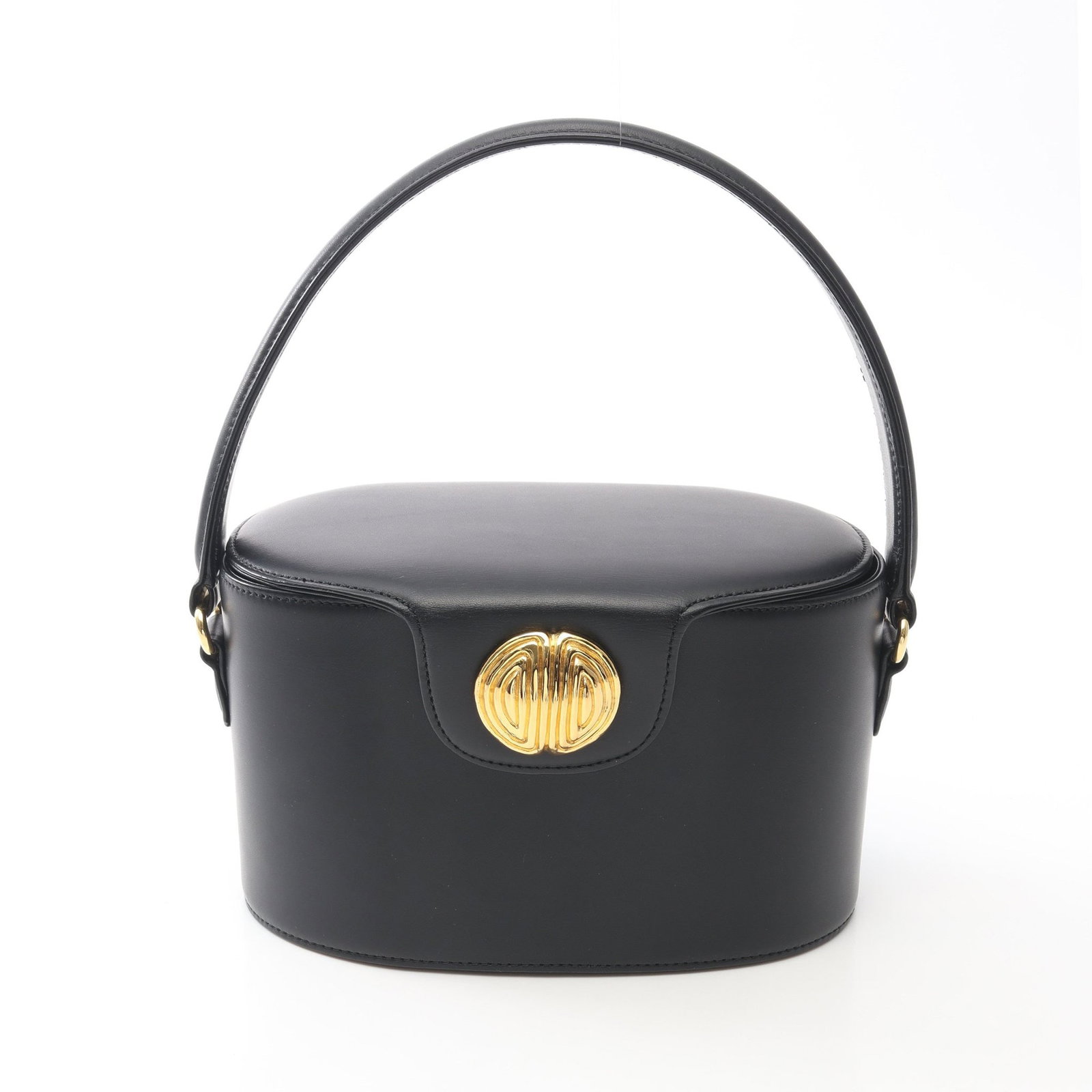 Givenchy Vintage Vanity Black: Black vintage vanity handbag in leather with gold hardware. Size: H11.5 x W19 x D11 cm; handle 41 cm.