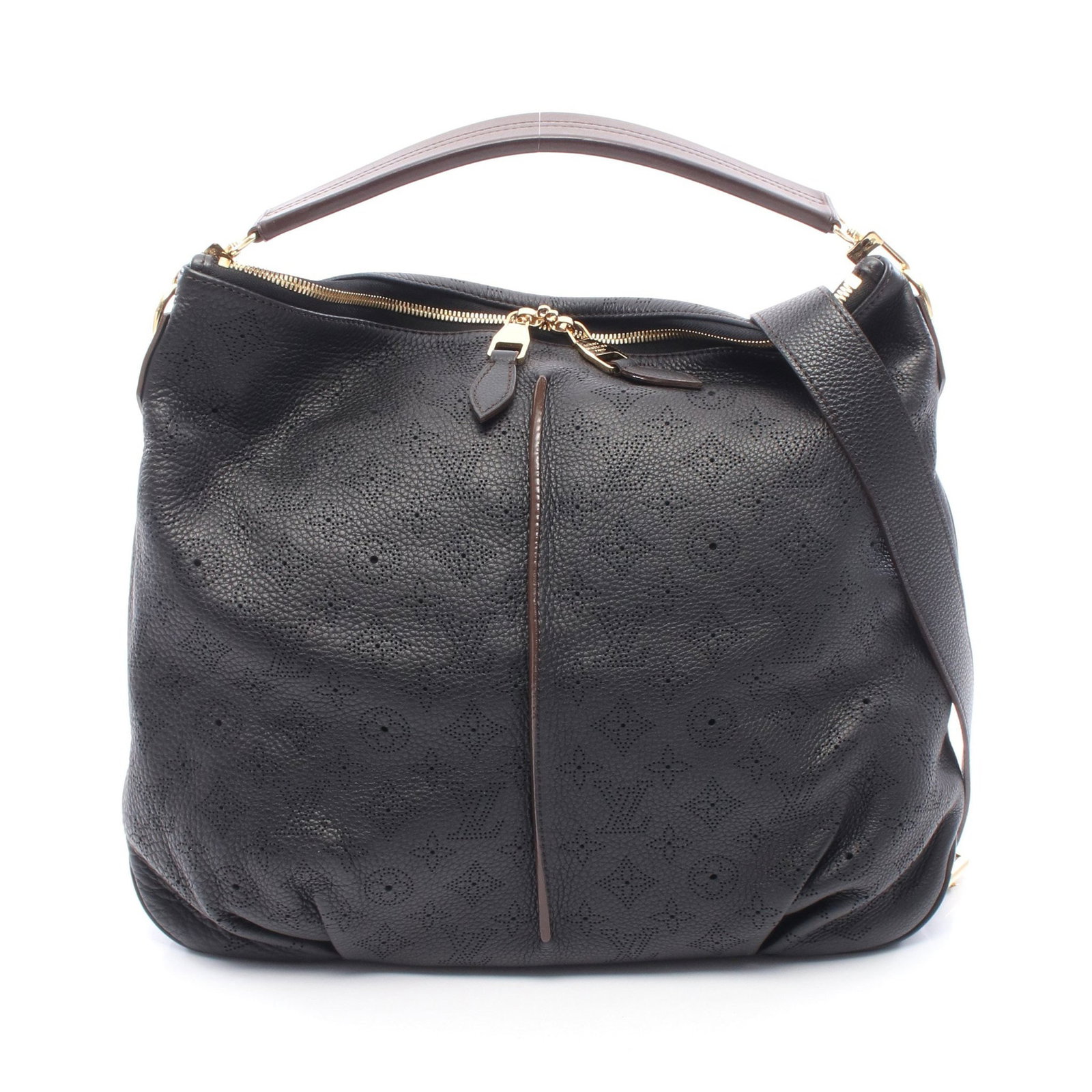 Louis Vuitton Selene PM Mahina Noir 2Way: Black dark brown Selene PM Mahina Noir 2WAY one shoulder bag in leather, model M94314. Accessories: shoulder strap. Product no.: AR2132. Size: H30.5 x W32-33 x D4.5 cm; strap 38 cm, long strap 94-104