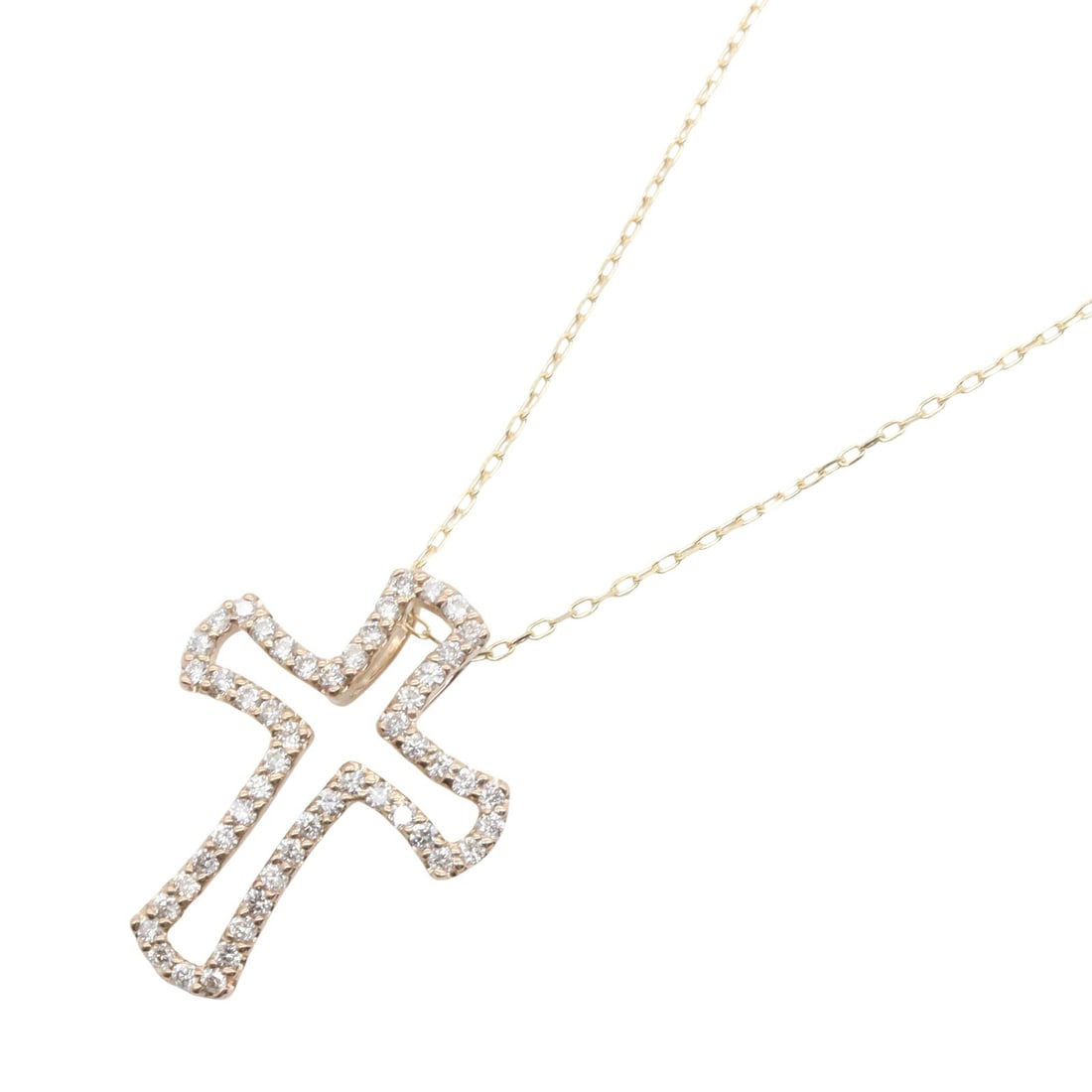 Diamond Necklace 18K Pink Gold: Pink gold and clear diamond necklace in K18PG and K10PG; length 36-40cm; charm 2.5 x 2cm.