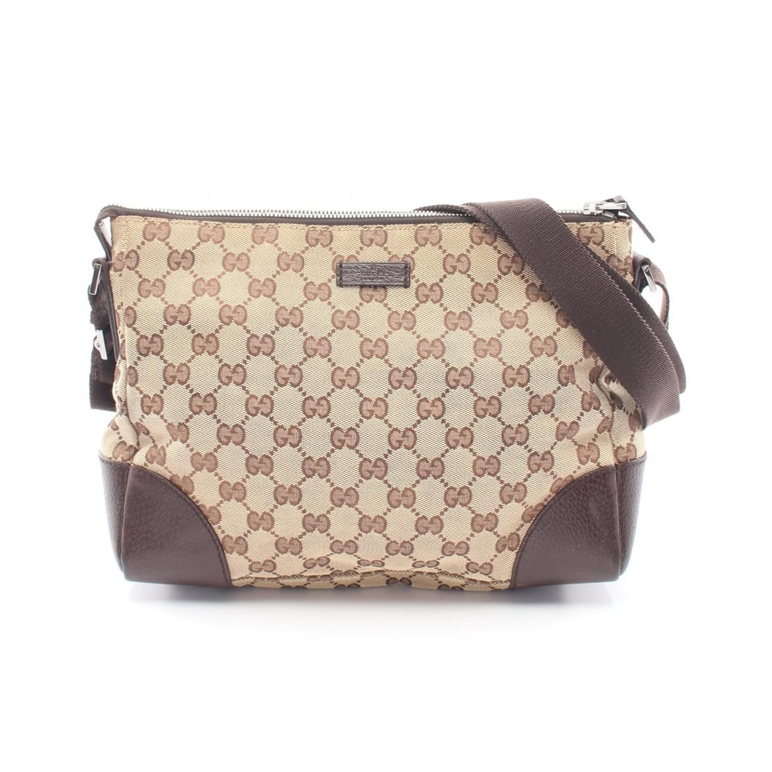 Gucci GG Canvas Shoulder Beige Brown: Beige dark brown GG canvas shoulder bag in canvas and leather, model 114273. Size: H21 x W27-28 x D8 cm; strap 73-136 cm.