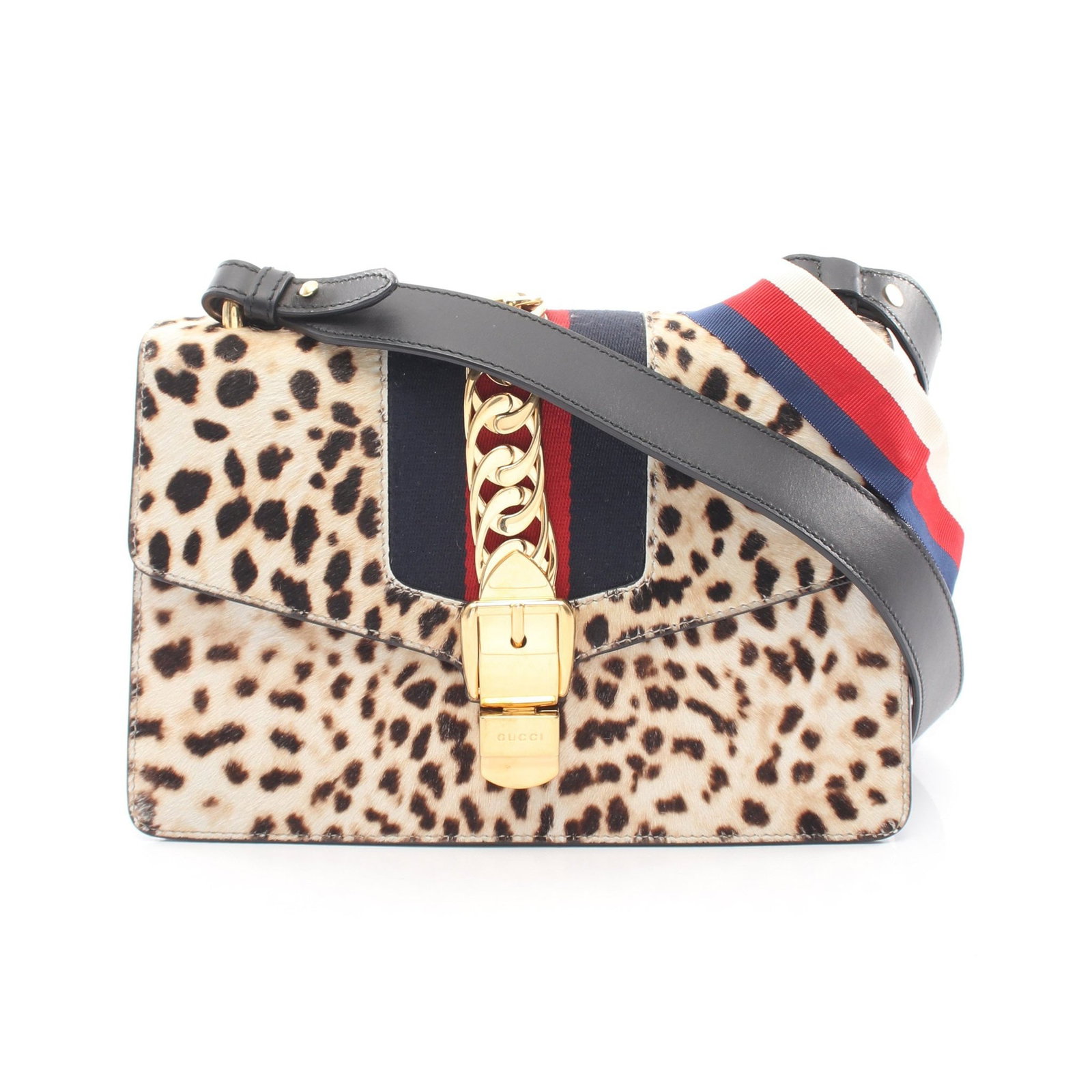 Gucci Sylvie Small Web 2Way Beige: Light beige black multicolor Sylvie Small Web line 2WAY shoulder bag in unborn calf leather, model 421882. Accessories: ribbon strap. Size: H17 x W24-25.5 x D7 cm; strap 74 cm; ribbon strap 167 cm.