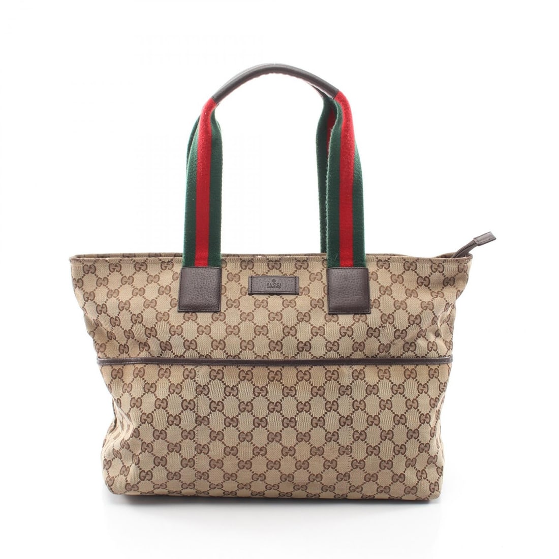 Gucci Webbing Line Mothers Tote Beige: Beige dark brown multicolor webbing line mothers shoulder tote in canvas and leather, model 155524. Size: H31 x W45.5-39.5 x D14 cm; strap 55 cm, max drop 20 cm.