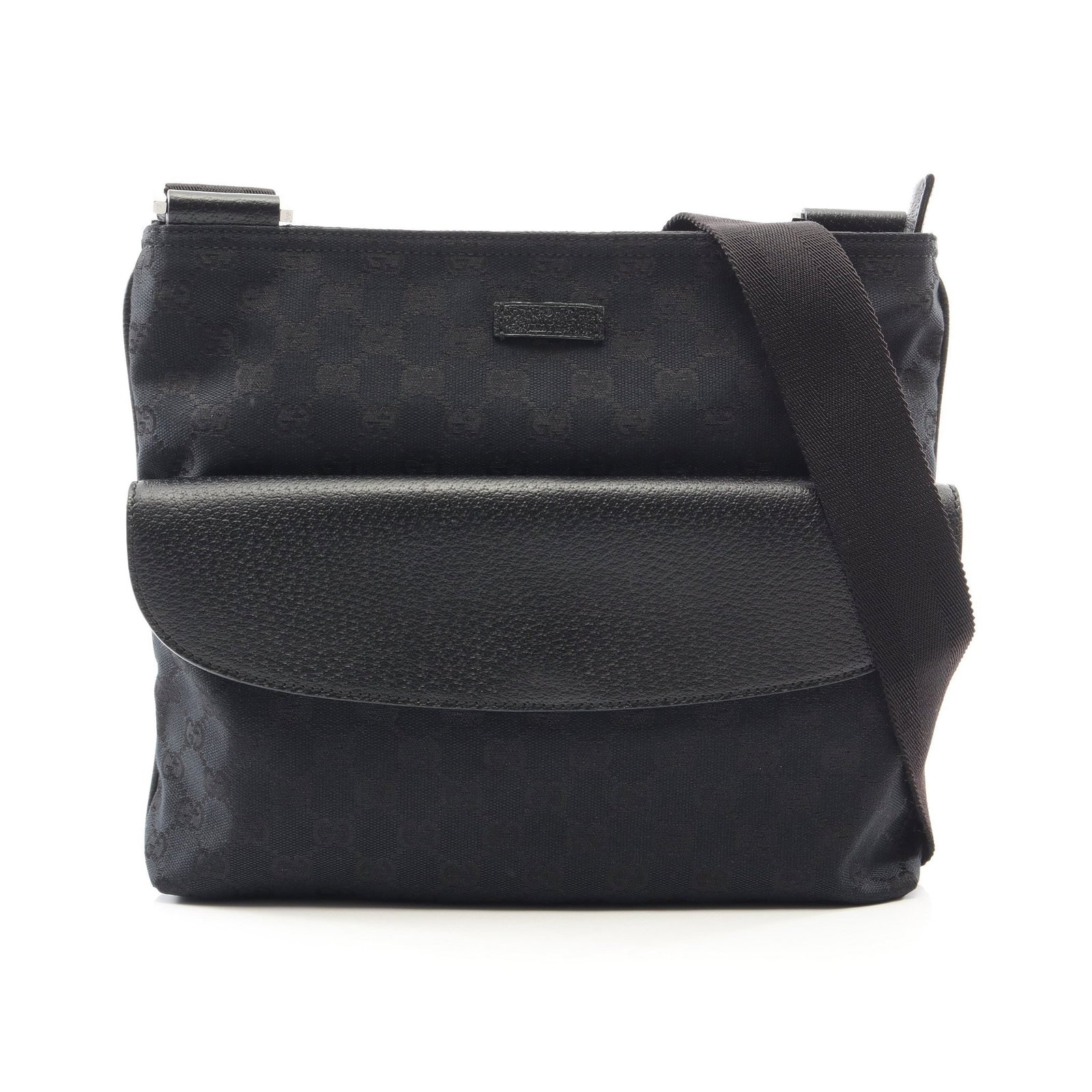 Gucci GG Canvas Shoulder Black: Black GG canvas shoulder bag in canvas and leather, model 256100. Size: H26.5 x W29.5-28.5 x D2.5 cm; strap 71.5-133.5 cm.