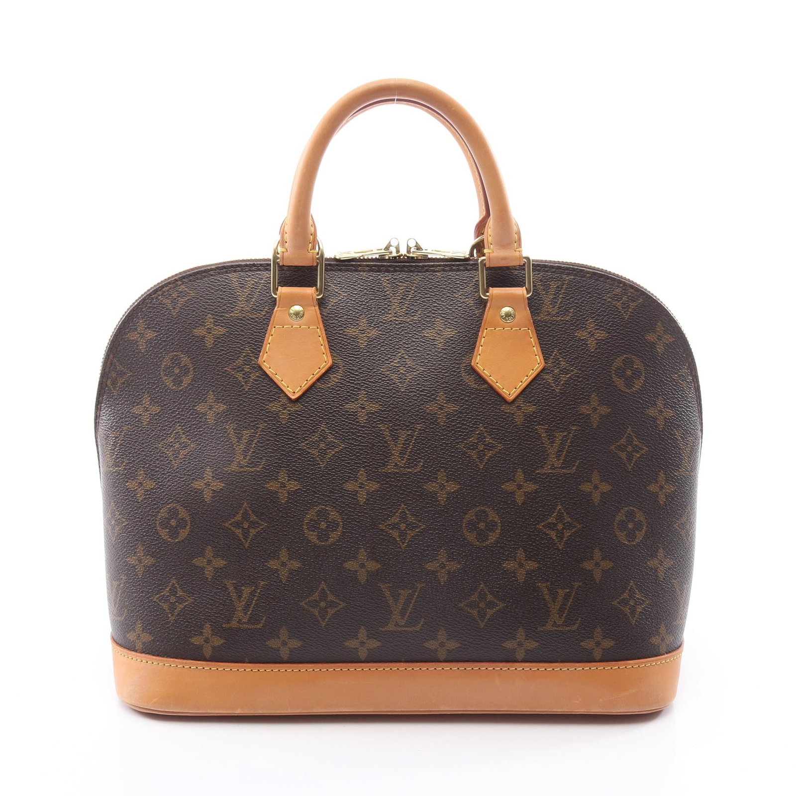 Louis Vuitton Alma PM Monogram Brown: Brown Monogram Alma PM handbag in PVC and leather, model M51130. Product no.: BA0090. Size: H23.5 x W32 bottom x D16 cm; handle 29 cm.