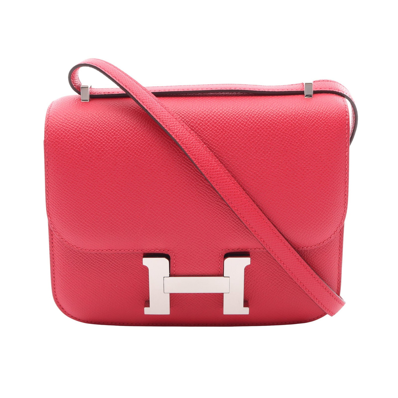 Hermes Constance 3 Mini Epsom Rose Extreme: Pink purple Rose Extreme Constance 3 Mini shoulder bag in Veau Epsom with silver hardware. Product no.: Y stamp (manufactured around 2020). Size: H15 x W18 x D2-3 cm; short strap 60 cm, long strap
