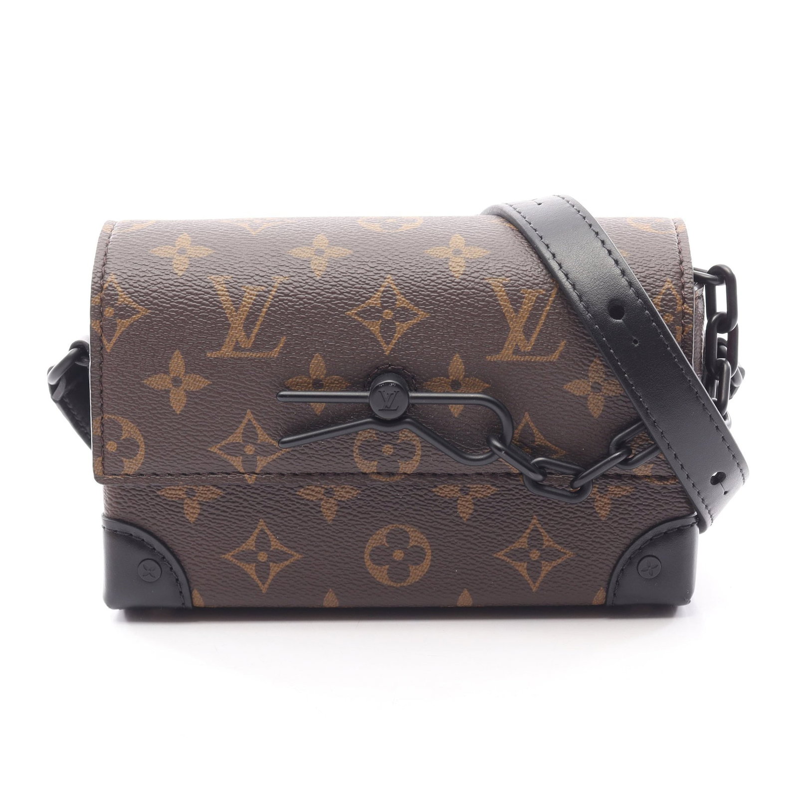 Louis Vuitton Steamer Wearable Wallet: Brown black Steamer Wearable Wallet in Monogram Macassar PVC and leather, model M83613. RFID. Size: H11 x W17.5 x D6 cm; strap 100-124 cm.