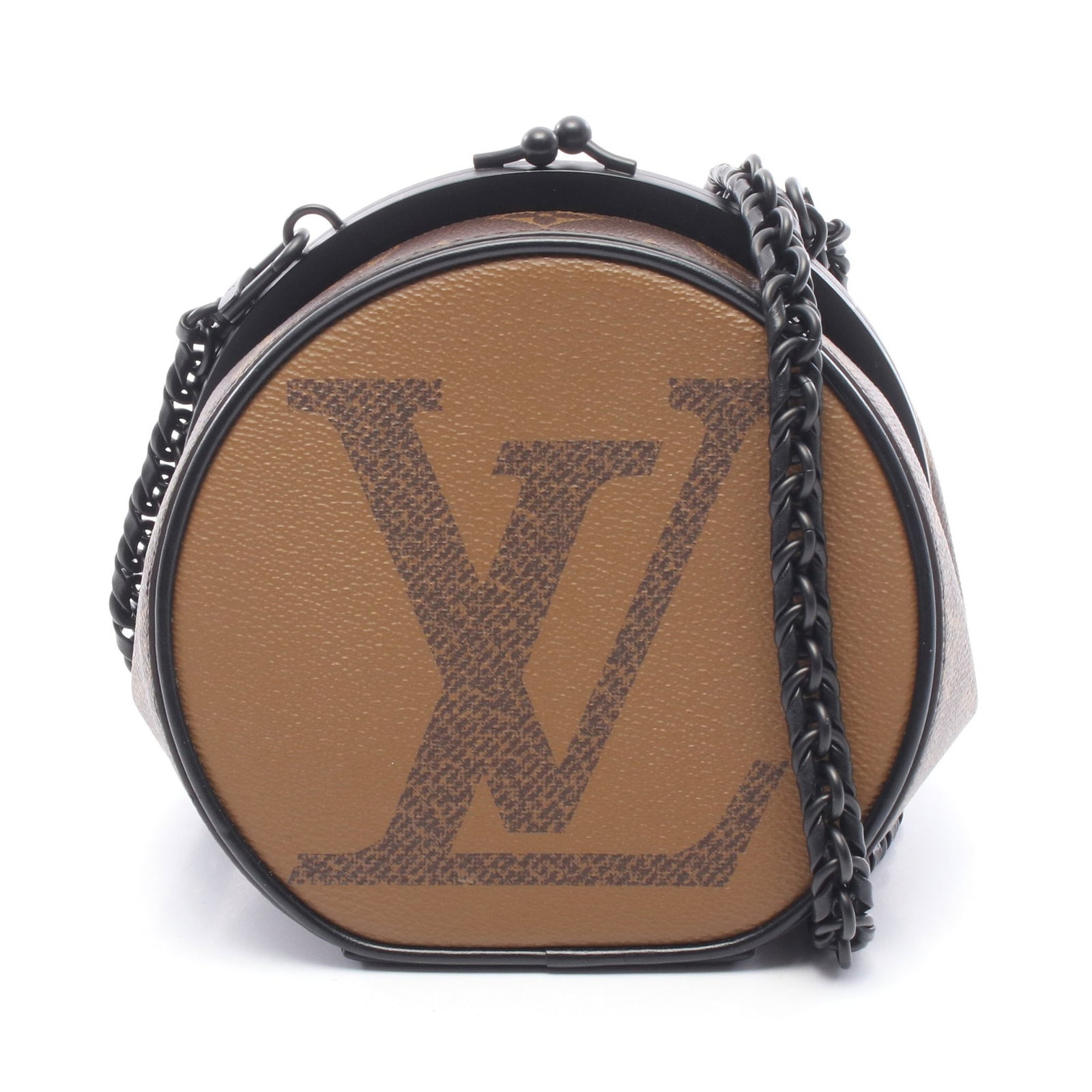 Louis Vuitton Brusico BC Monogram Reverse: Brown Brusico BC Monogram Giant Reverse chain shoulder bag in PVC, model M45280. Product no.: FO0240. Size: H15 x W15 center/8 bottom x D11 cm; strap 93 cm.