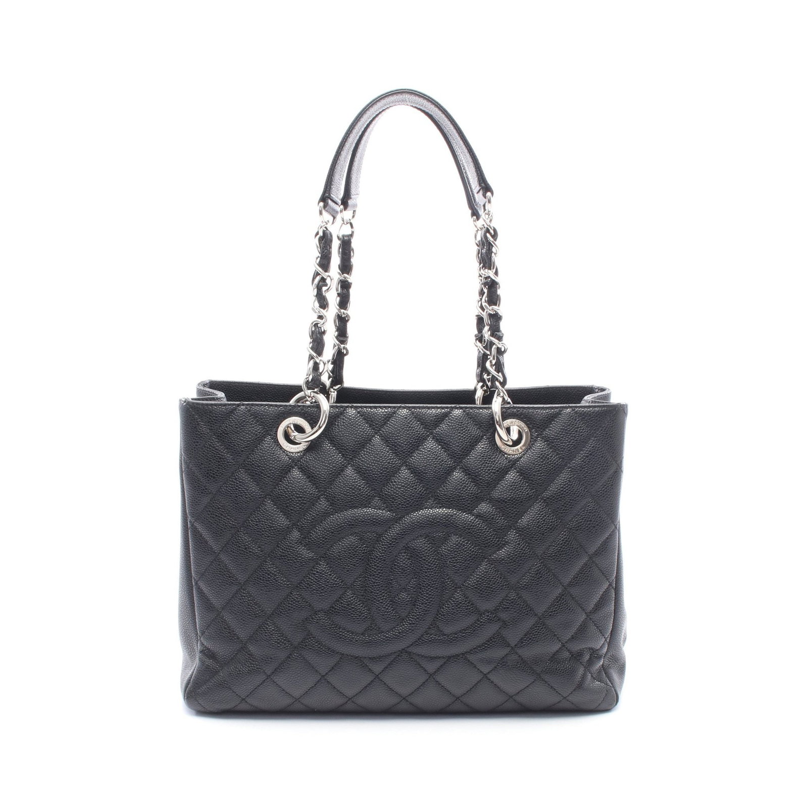 Chanel GST Chain Tote Caviar Black SHW: Black Matelasse GST chain shoulder tote in caviar skin with silver hardware, model A50995. Accessories: guarantee card, serial seal. Serial: 145*****. Size: H24.5 x W33-34 x D13 cm; strap 54 cm, max