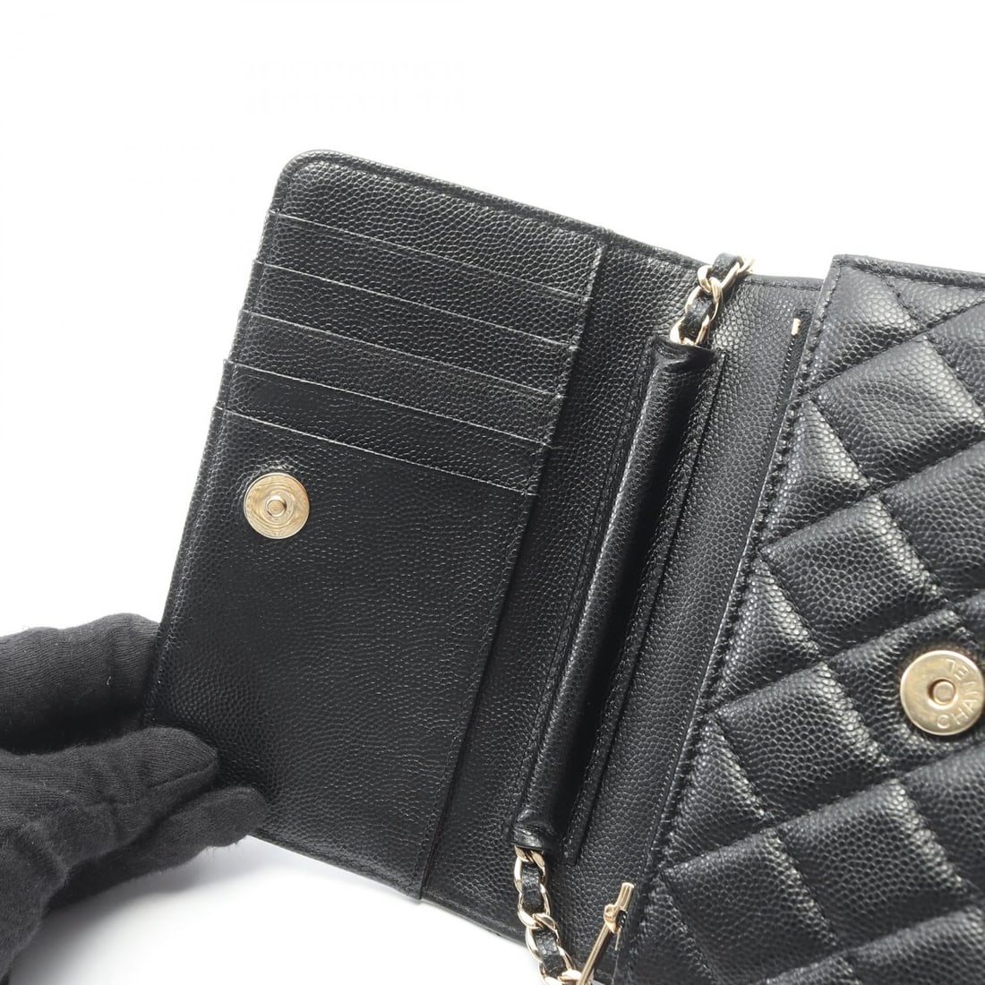 Chanel Mini Chain Wallet Caviar Black - 6