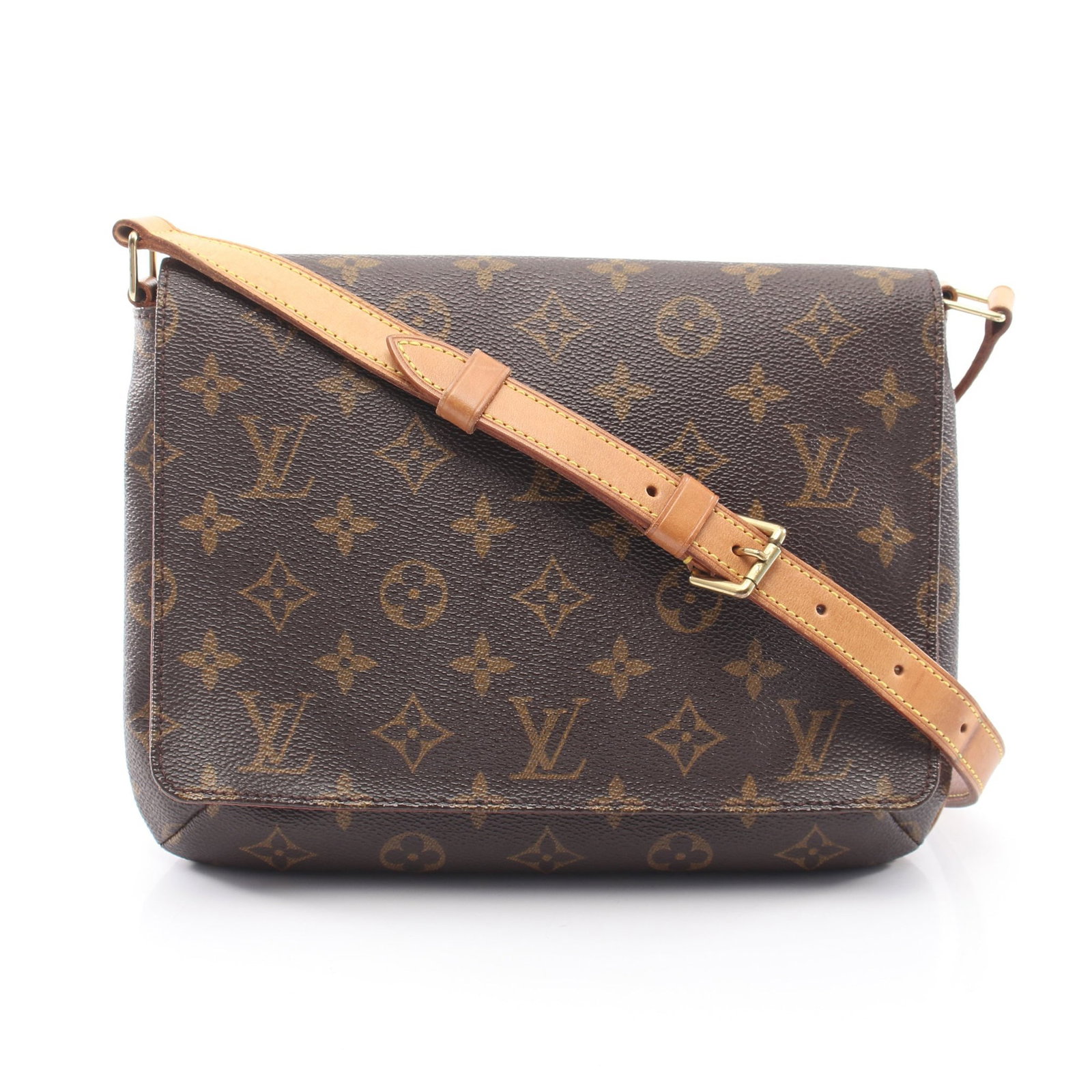 Louis Vuitton Musette Tango Short Monogram: Brown Monogram shoulder bag in PVC and leather, model M51257. Product no.: SP1919. Size: H20 x W24-25 x D6 cm; strap 64-76 cm, max drop 32 cm.