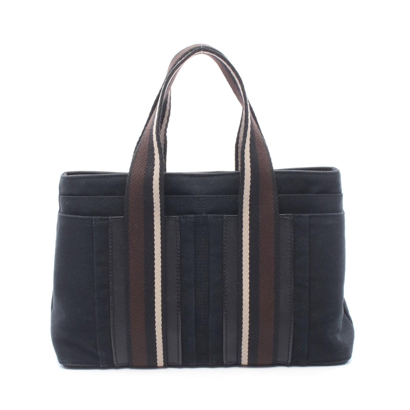 Hermes Troca Horizontal PM Tote Black: Black Troca Horizontal PM handbag tote in canvas and leather with silver hardware. Size: H19.5 x W27-30 x D8 cm; handle 34 cm.