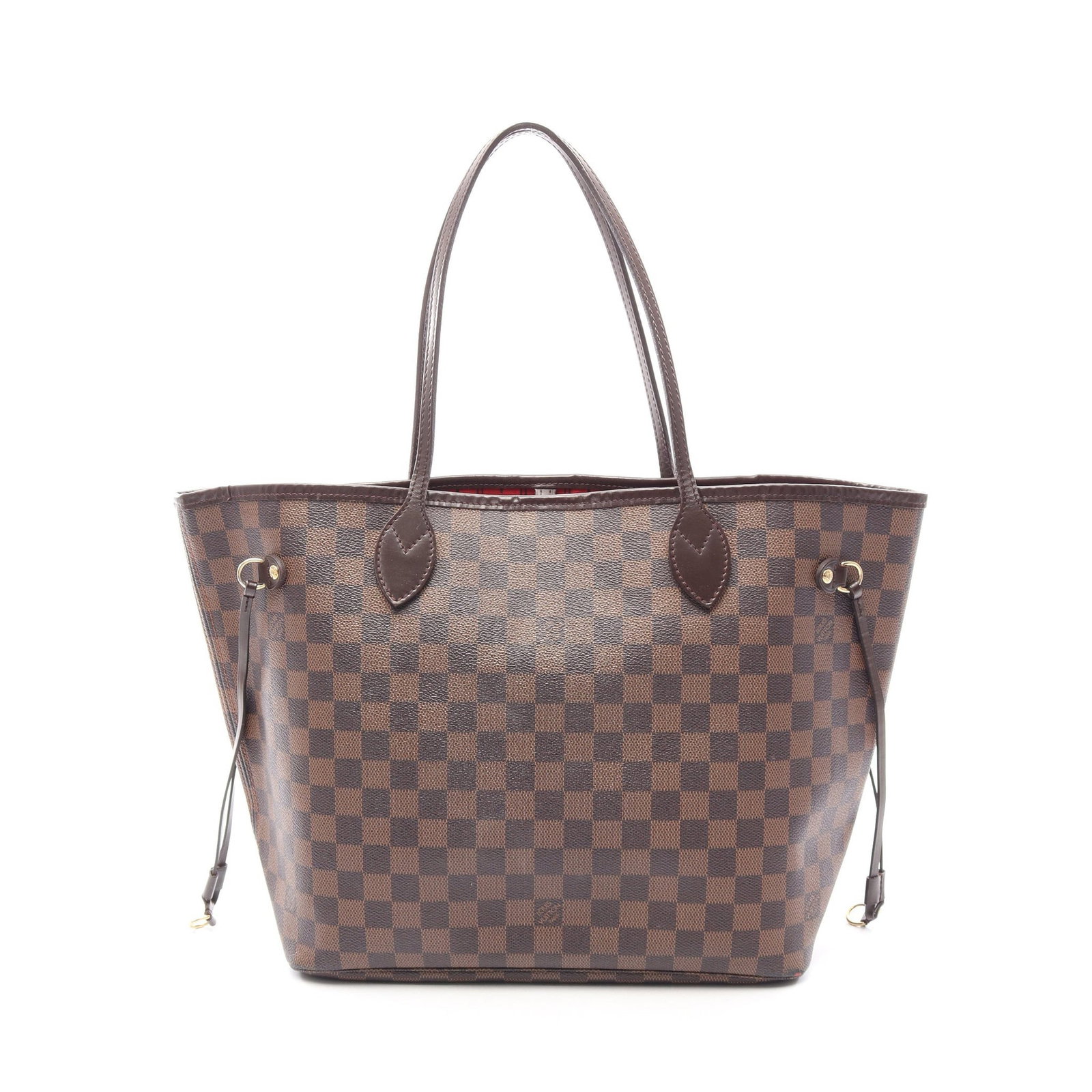 Louis Vuitton Neverfull MM Damier Ebene: Brown Damier Ebene shoulder tote in PVC and leather, model N51105. Product no.: SP2038. Size: H29 x W45-32 x D15 cm; strap 49 cm, max drop 21 cm.