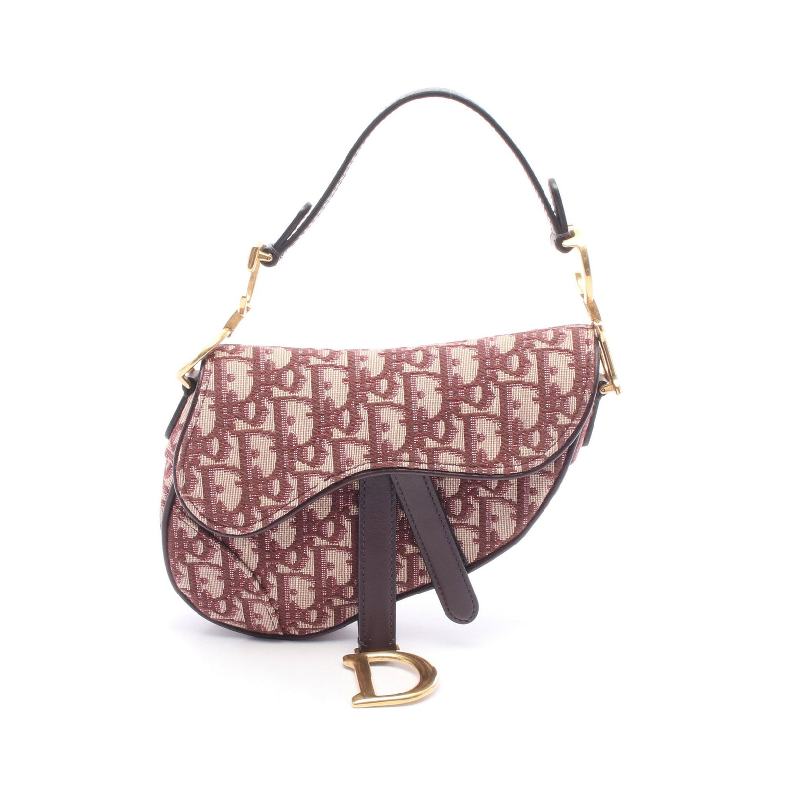 Dior Saddle Oblique Handbag Bordeaux Beige: Bordeaux beige Saddle Oblique handbag in canvas and leather. Size: H13 x W19 x D6 cm; handle 34 cm; vertical max 15 cm.