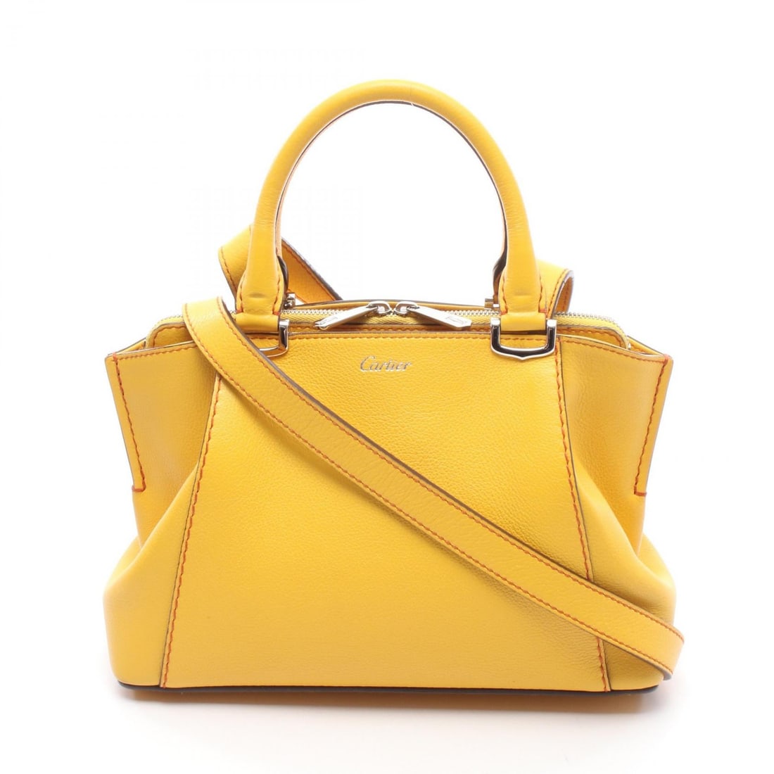 Cartier C de Cartier Mini 2Way Yellow: Yellow leather C de Cartier mini 2WAY shoulder bag, model L1001912. Size: H15 x W25-23 x D9 cm; handle 24 cm; strap 109-123 cm.