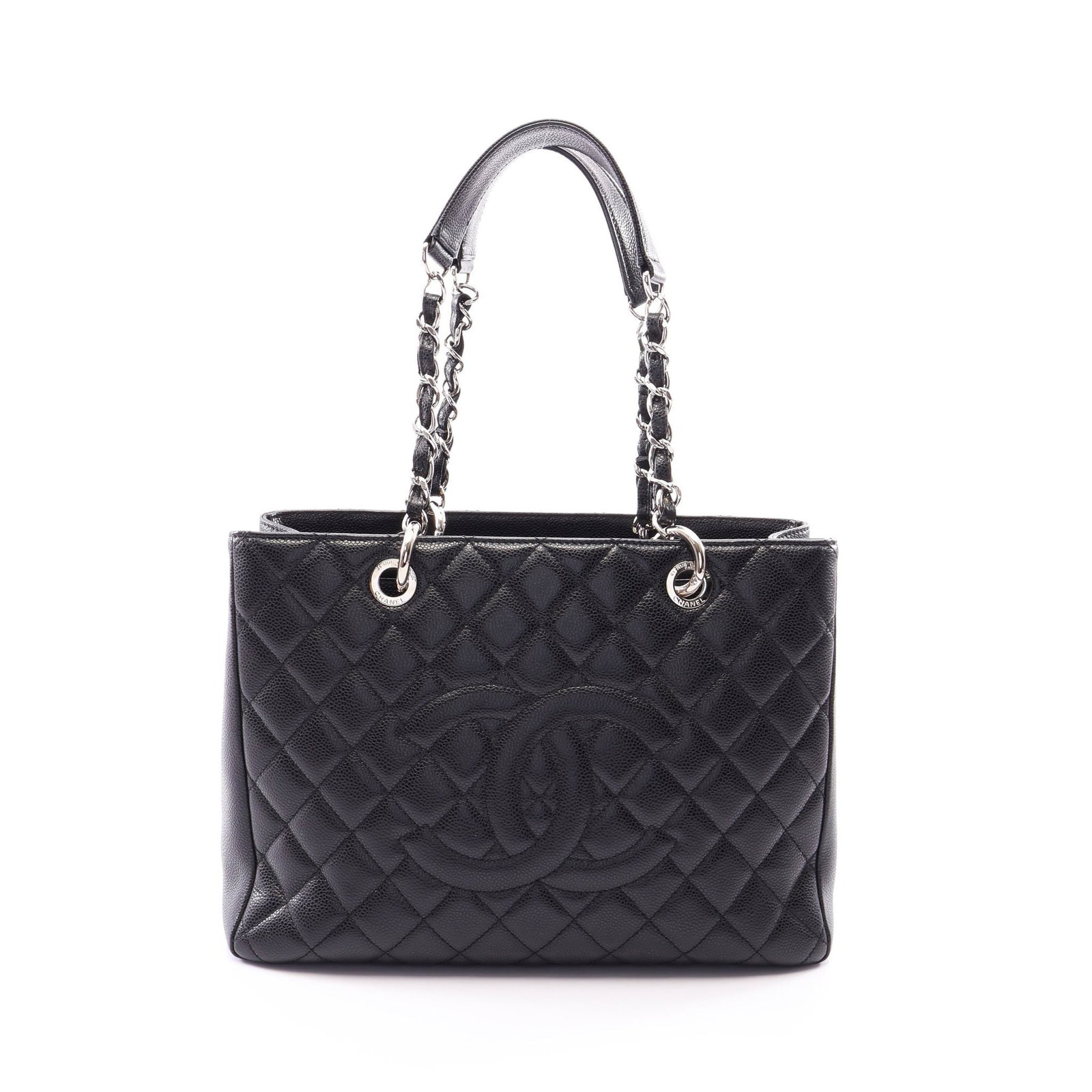 Chanel GST Chain Tote Caviar Black SHW: Black Matelasse GST chain shoulder tote in caviar skin with silver hardware, model A50995. Accessories: serial seal. Serial: 140*****. Size: H24.5 x W33-34 x D13 cm; strap 54 cm, max drop 25 cm.