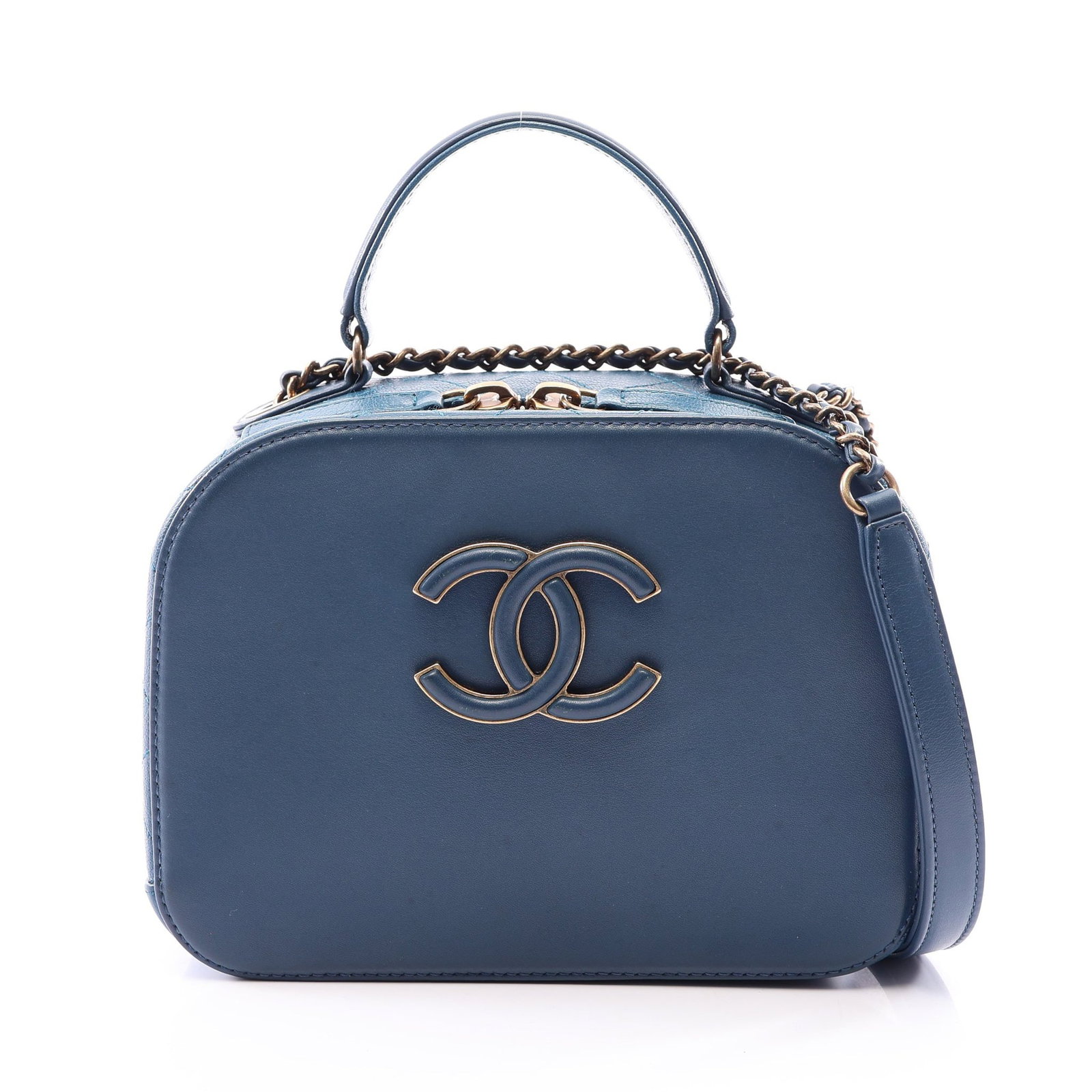 Chanel Coco Mark 2Way Blue GHW: Blue Coco Mark 2WAY shoulder bag in leather with gold hardware, model A93463. Accessories: serial seal. Serial: 231*****. Size: H14 x W17-19 x D7.5 cm; handle 18 cm; strap 125 cm.
